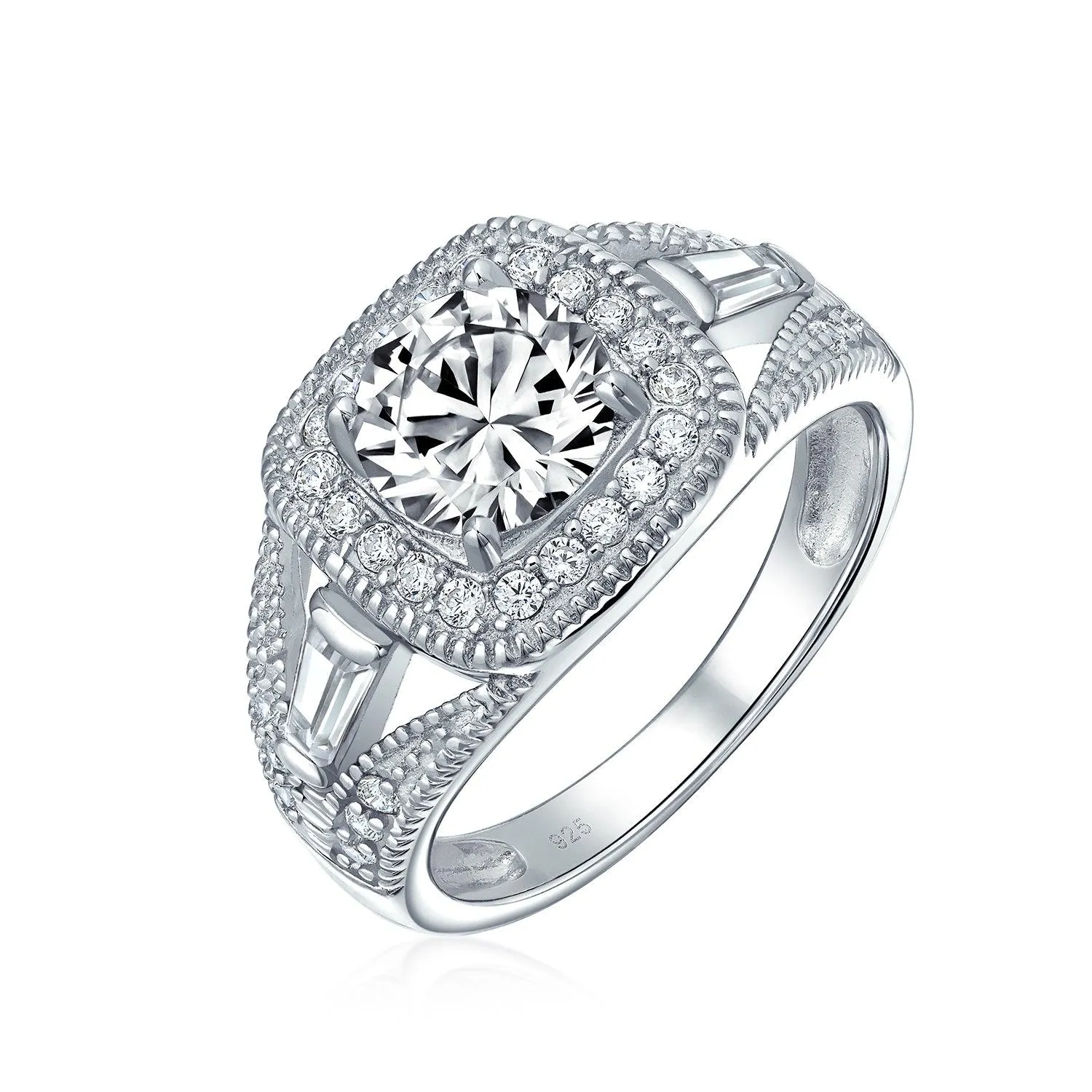 Art Deco 2-4 CT Cushion Cut CZ Solitaire Engagement Ring .925 Silver