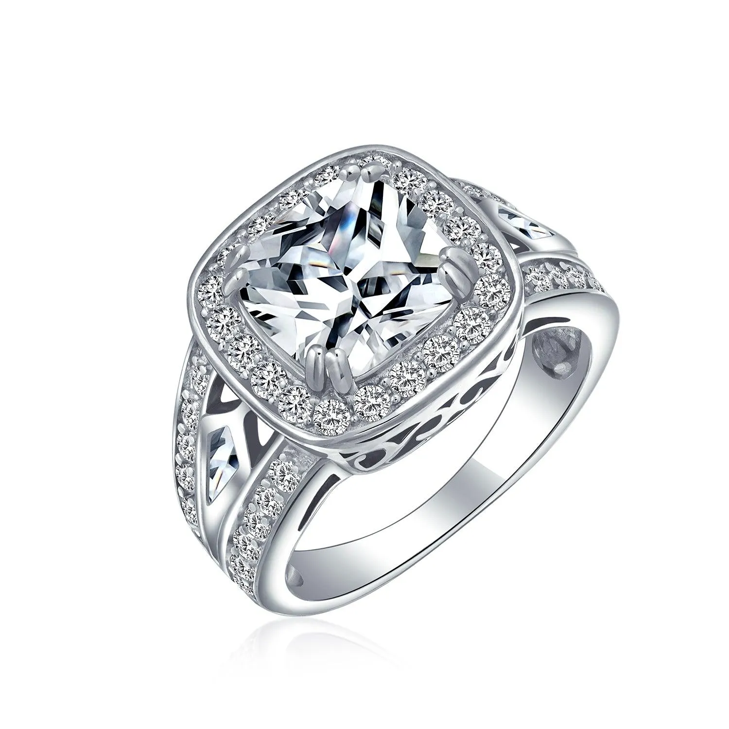 Art Deco 2-4 CT Cushion Cut CZ Solitaire Engagement Ring .925 Silver