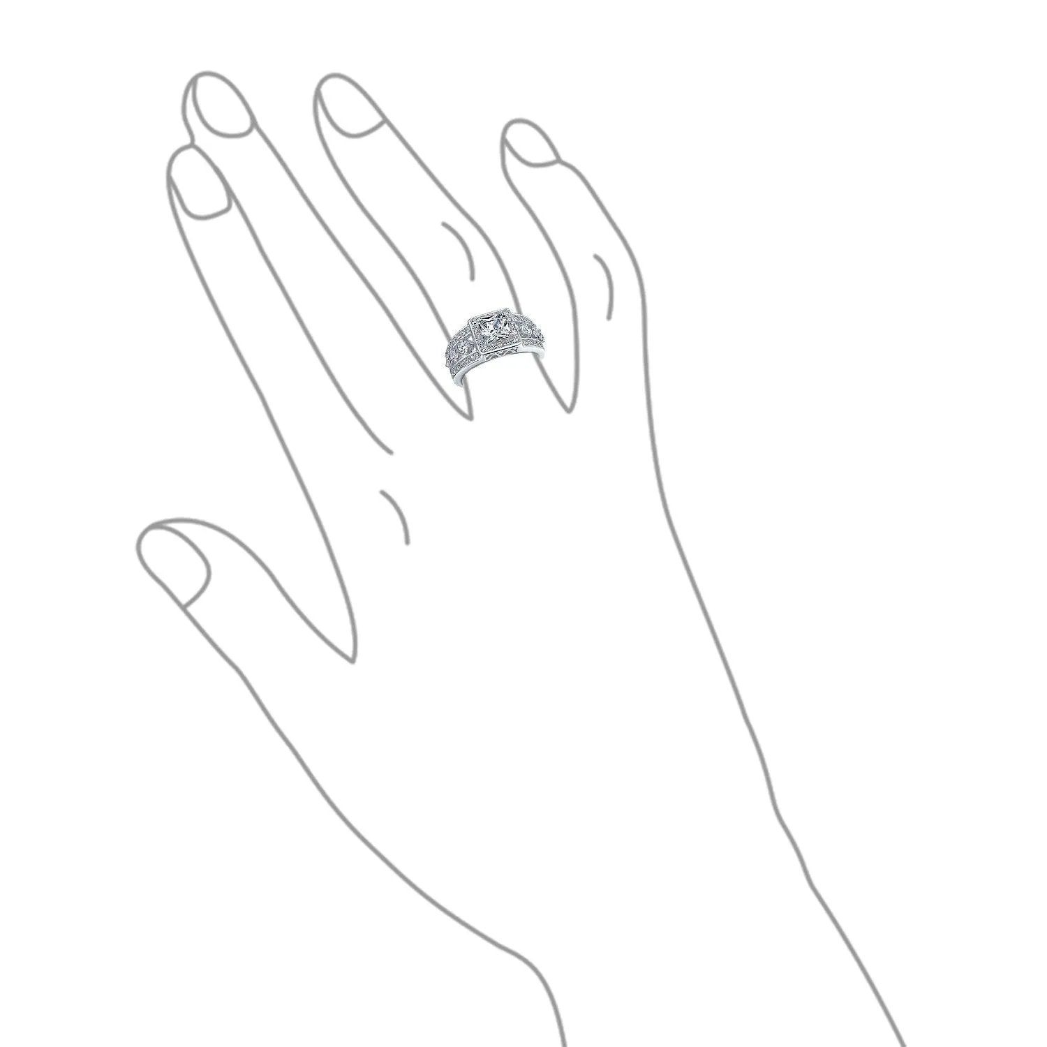 Art Deco 2-4 CT Cushion Cut CZ Solitaire Engagement Ring .925 Silver