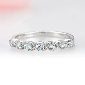 Art Deco Aquamarine Wedding Band- Sterling Silver