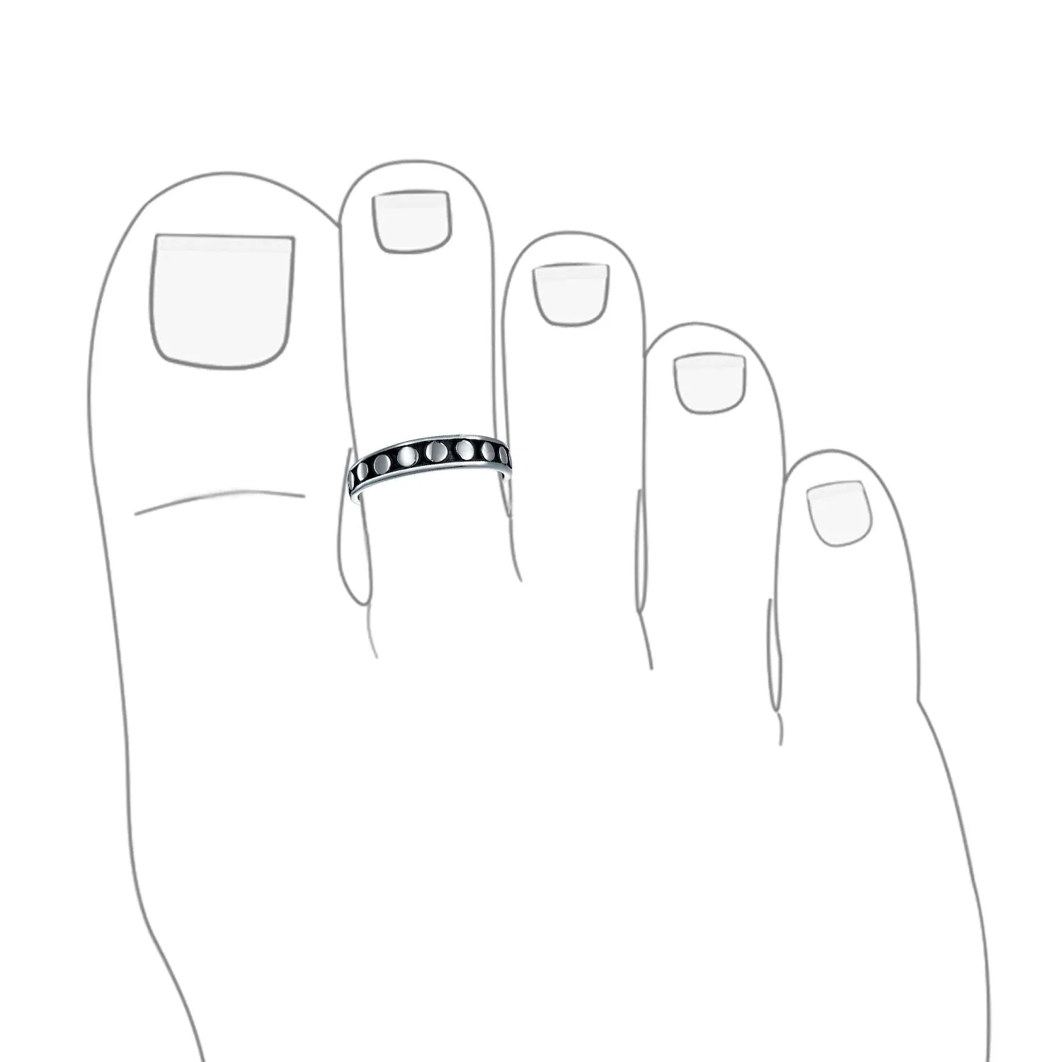 Bali style Round Dot Midi Plain Band Toe Ring .925 Silver Mid Finger