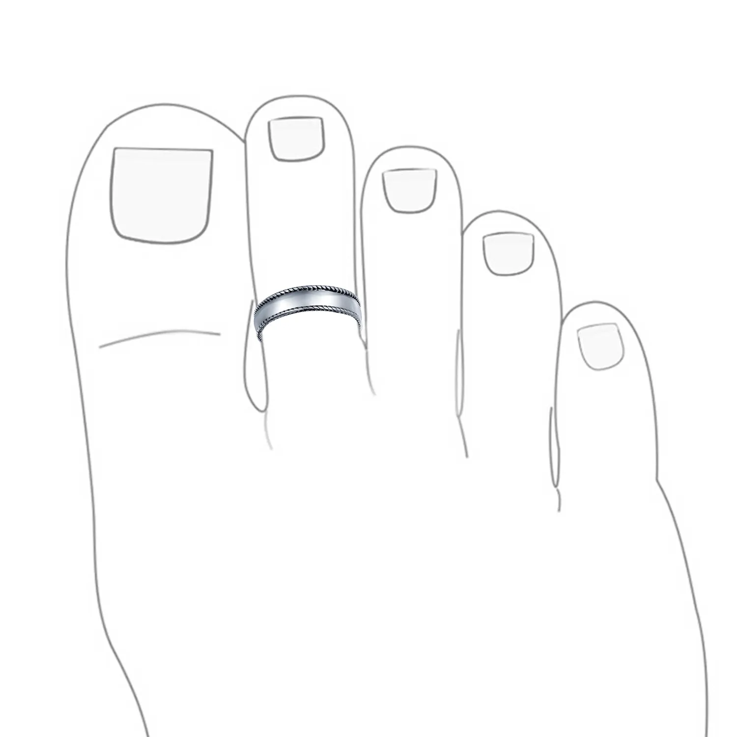 Bali style Round Dot Midi Plain Band Toe Ring .925 Silver Mid Finger