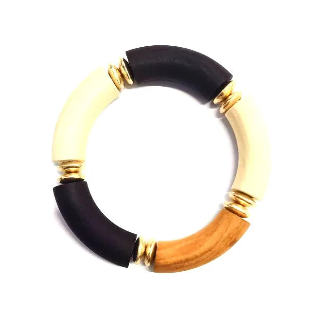 Bead and Gold Disc Stretch Bracelet