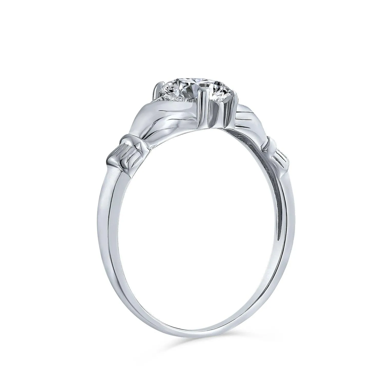 BFF Celtic Irish Friendship CZ Heart Claddagh Ring 925 Sterling Silver