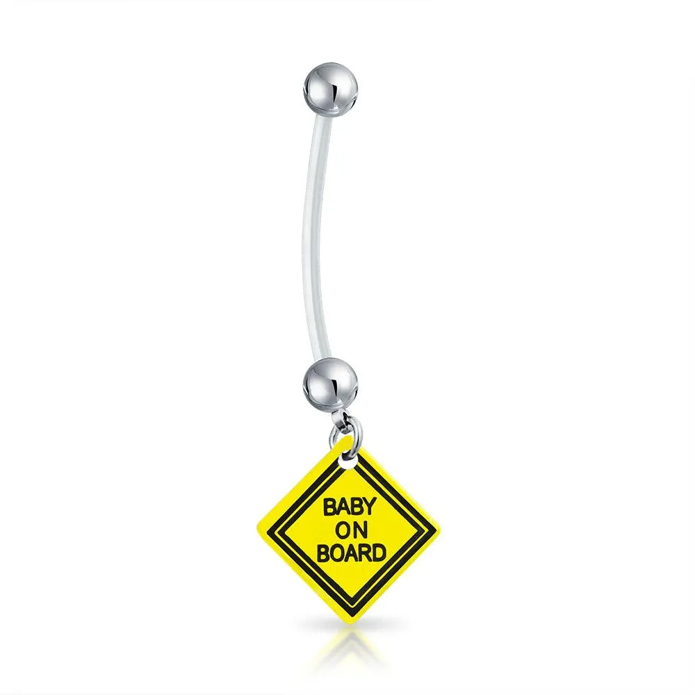 Bioflex Baby on Board Pregnant Bar Navel Belly Ring Surgical Steel