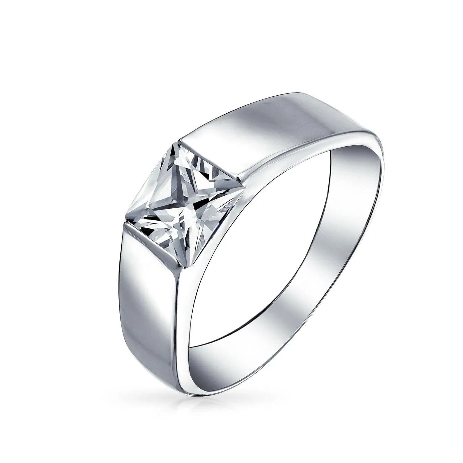 Blue Sapphire CZ Mens Engagement Ring .925 Sterling Silver