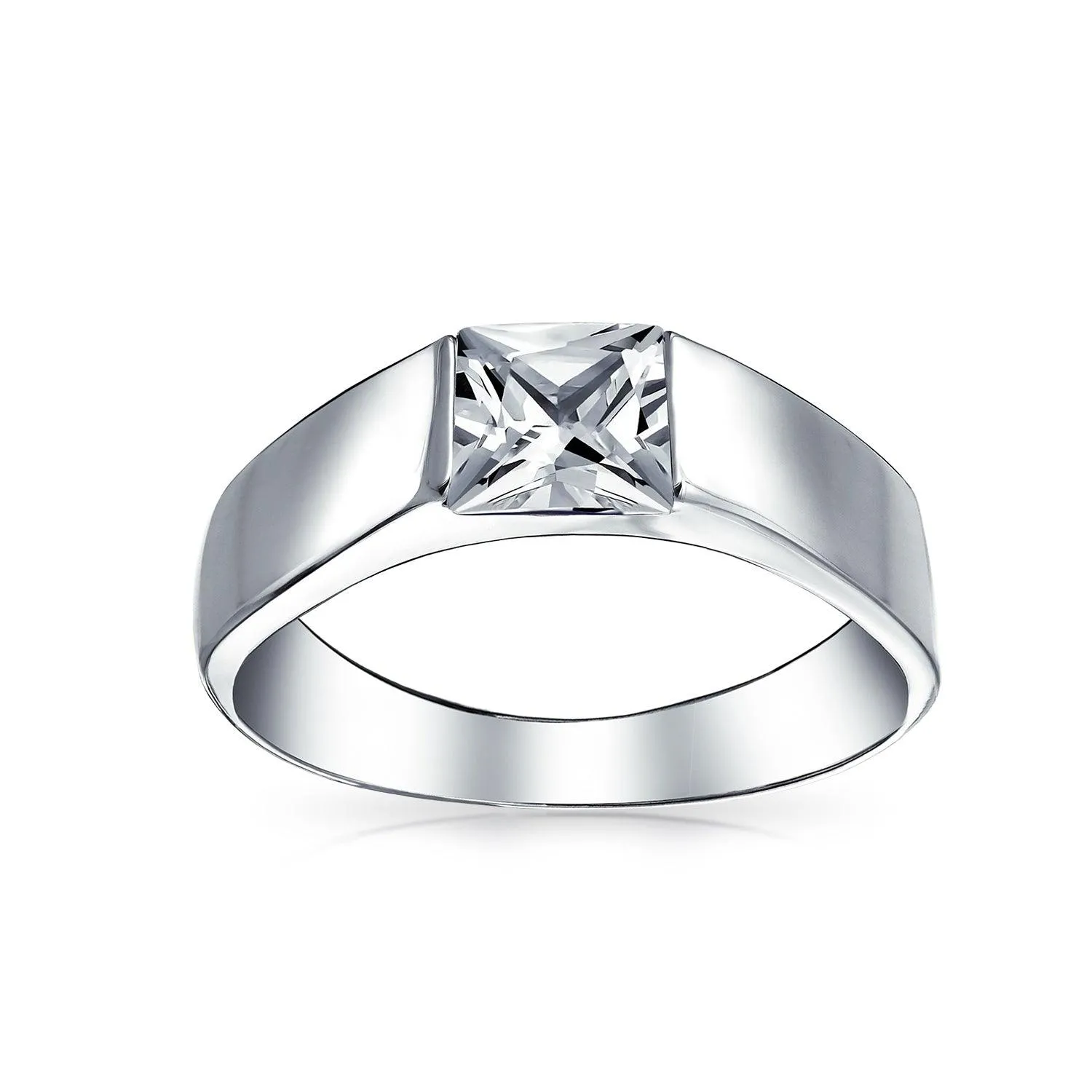 Blue Sapphire CZ Mens Engagement Ring .925 Sterling Silver
