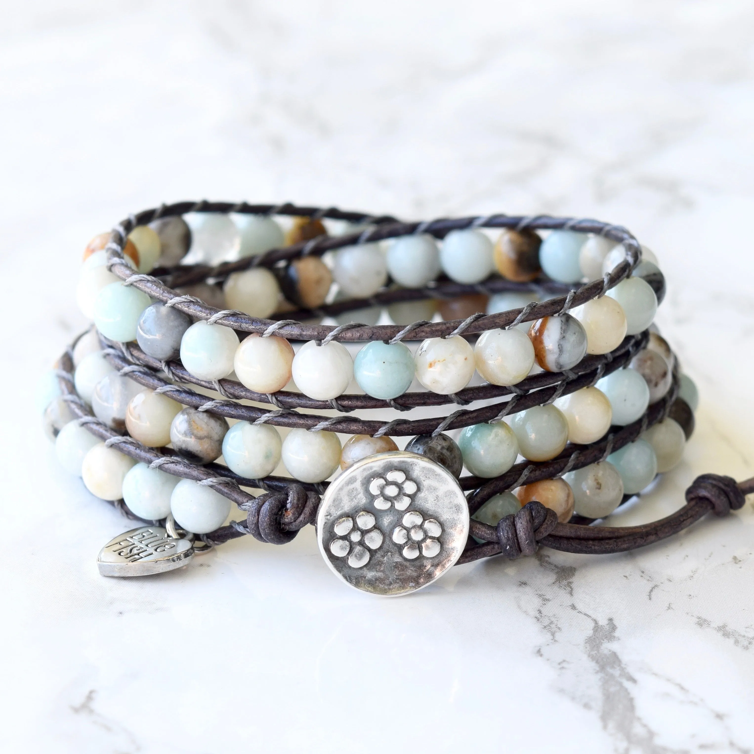Boho Beaded 3x Wrap Bracelet ~ Gorgeous Light Amazonite Gemstones