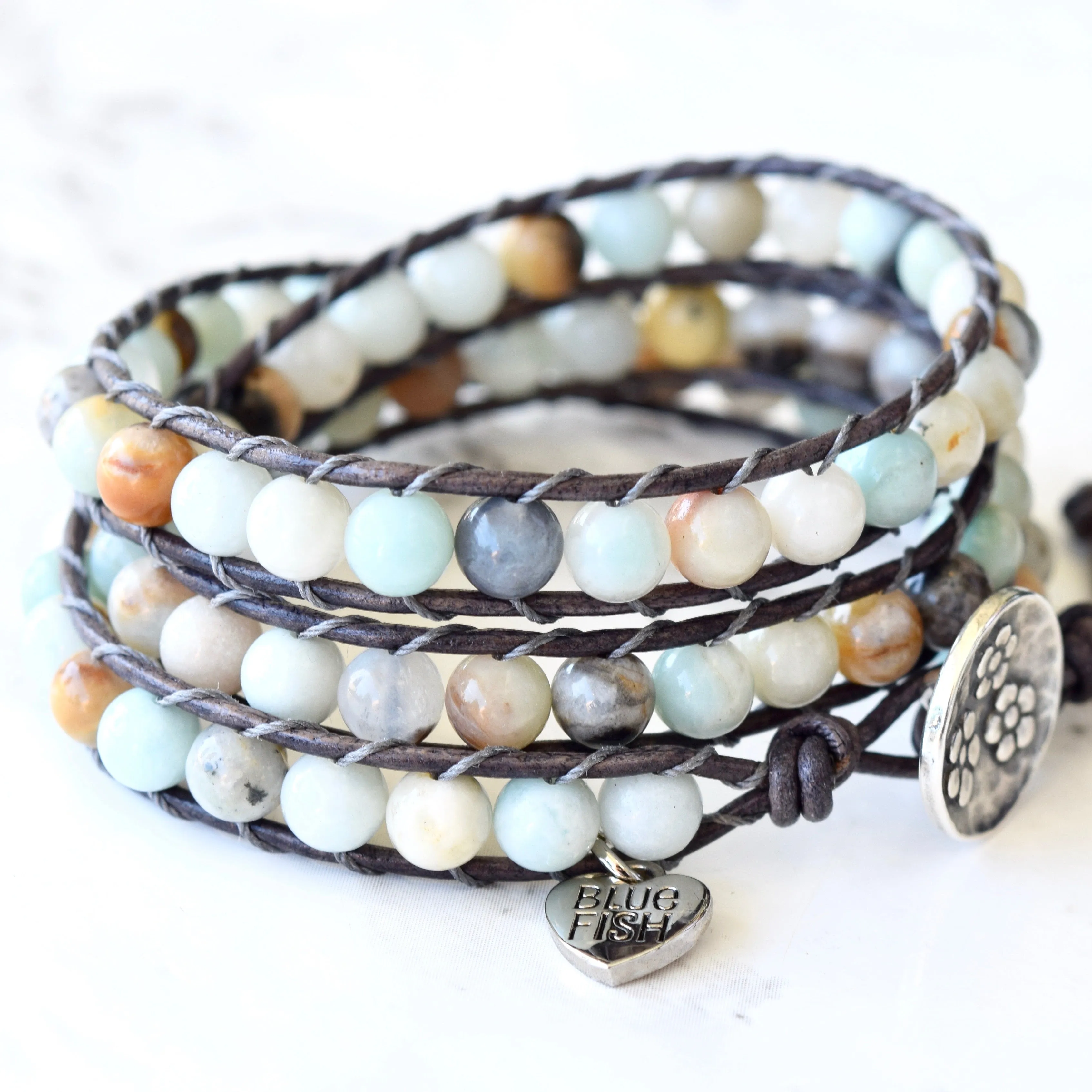 Boho Beaded 3x Wrap Bracelet ~ Gorgeous Light Amazonite Gemstones