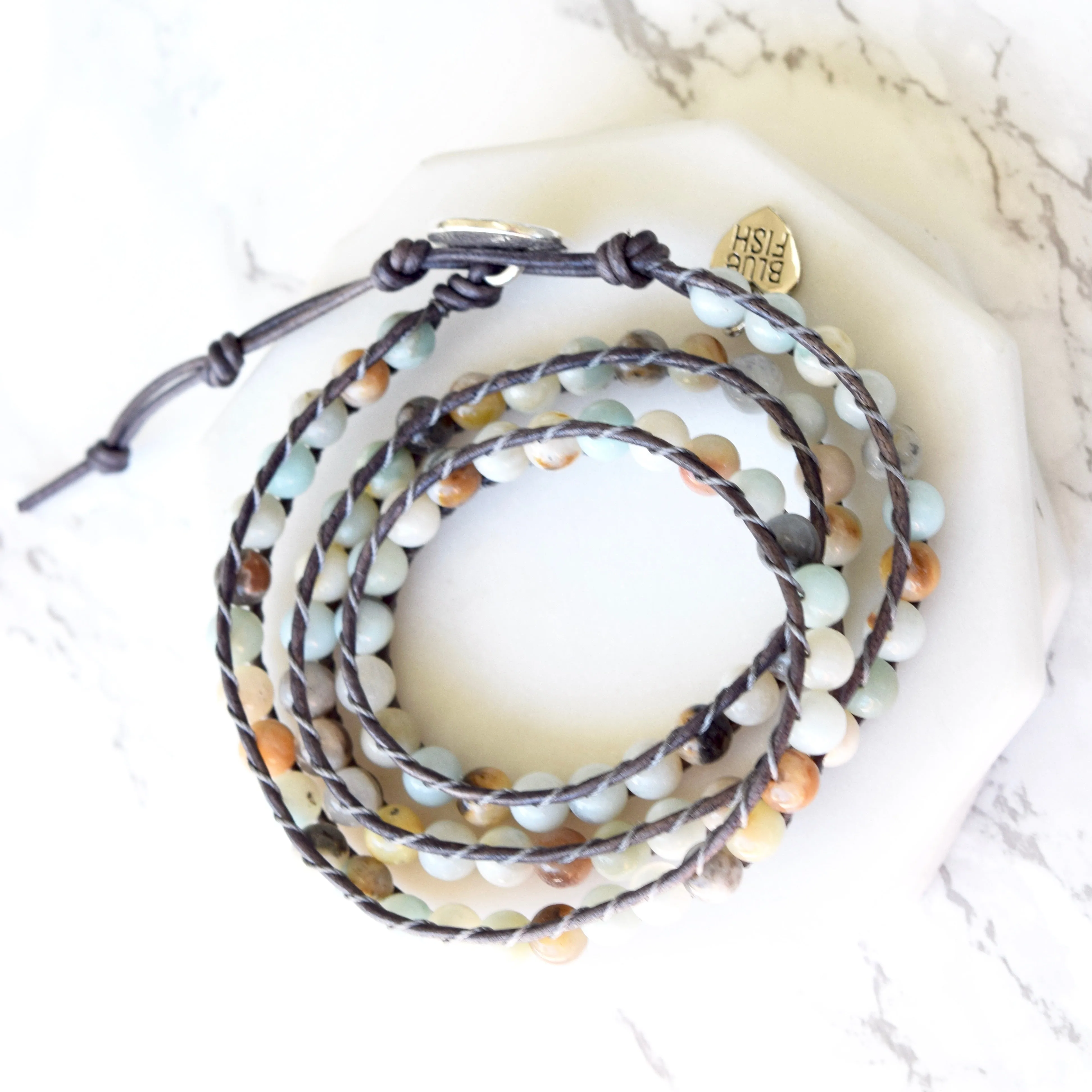 Boho Beaded 3x Wrap Bracelet ~ Gorgeous Light Amazonite Gemstones