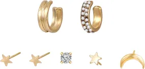 Boho Moon Star Stud Earrings Open Round Stud Gold Earrings Climber Wedding Earrings Set Bridal Jewelry Gifts for Women