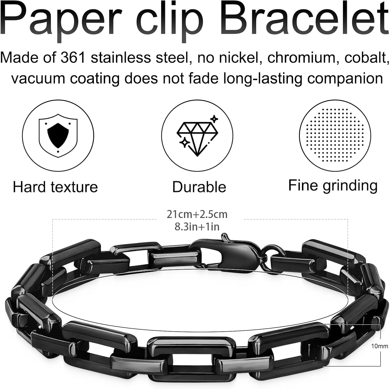 Bracelets for Men,Black Stainless Steel for Men Bracelets,Trendy Paperclip Short Bracelets Gifts for Husband Father Friends