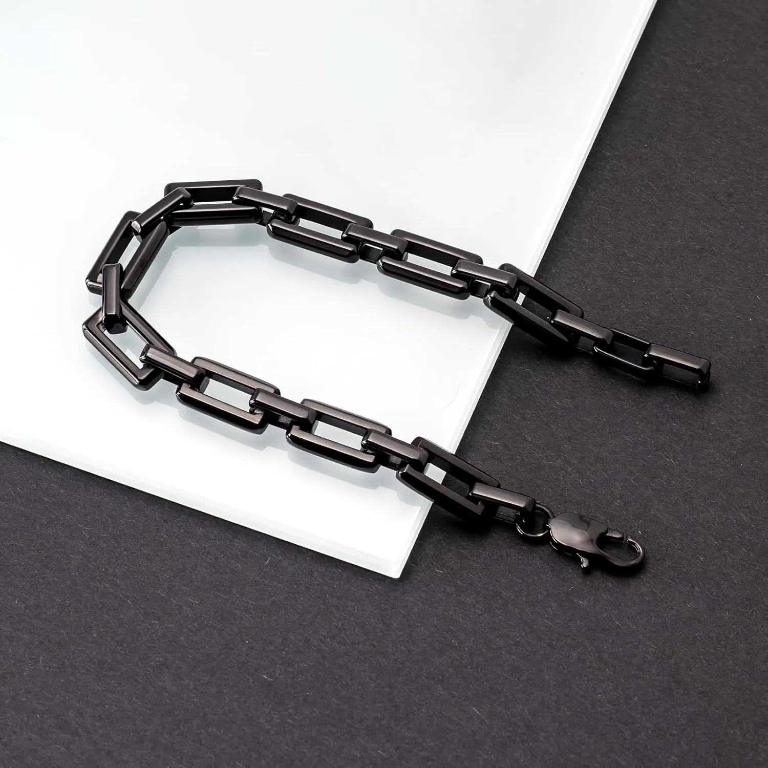 Bracelets for Men,Black Stainless Steel for Men Bracelets,Trendy Paperclip Short Bracelets Gifts for Husband Father Friends
