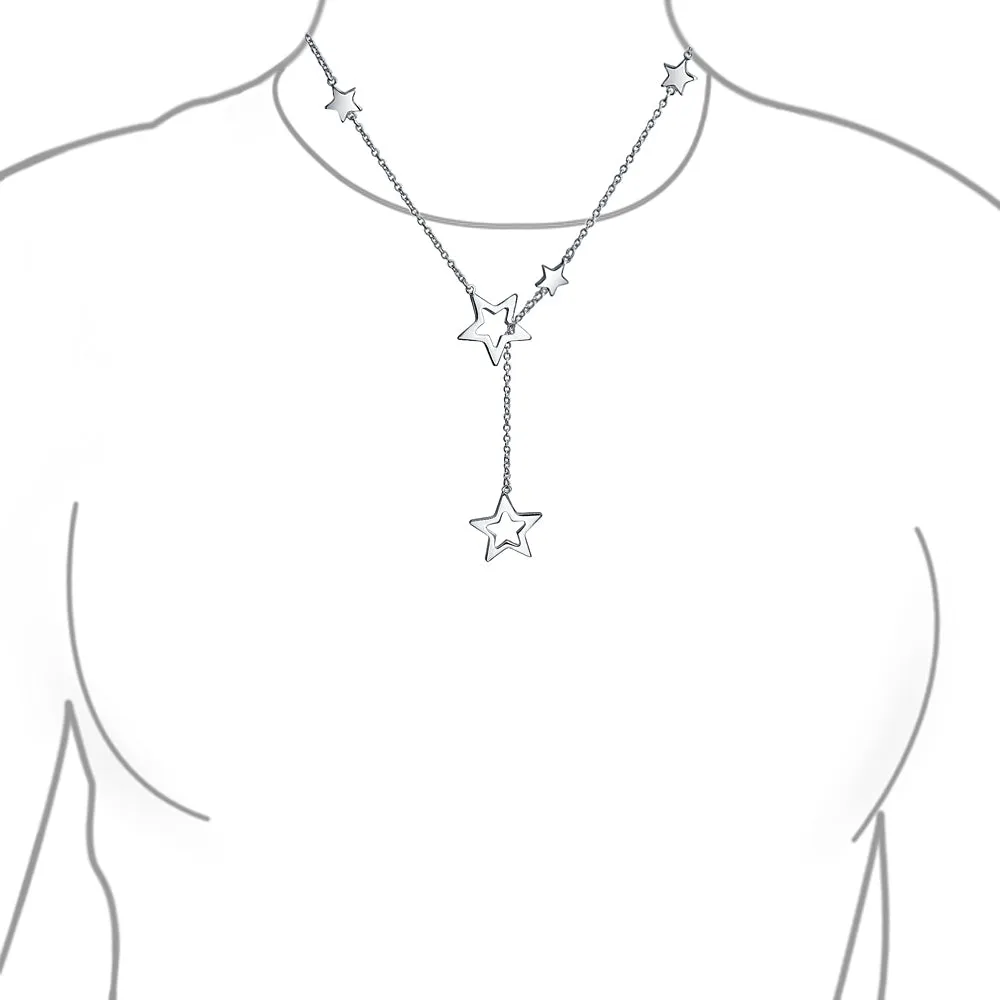 Celestial Jewelry Multi Star Earrings Bracelet Lariat Statement Necklace Silver