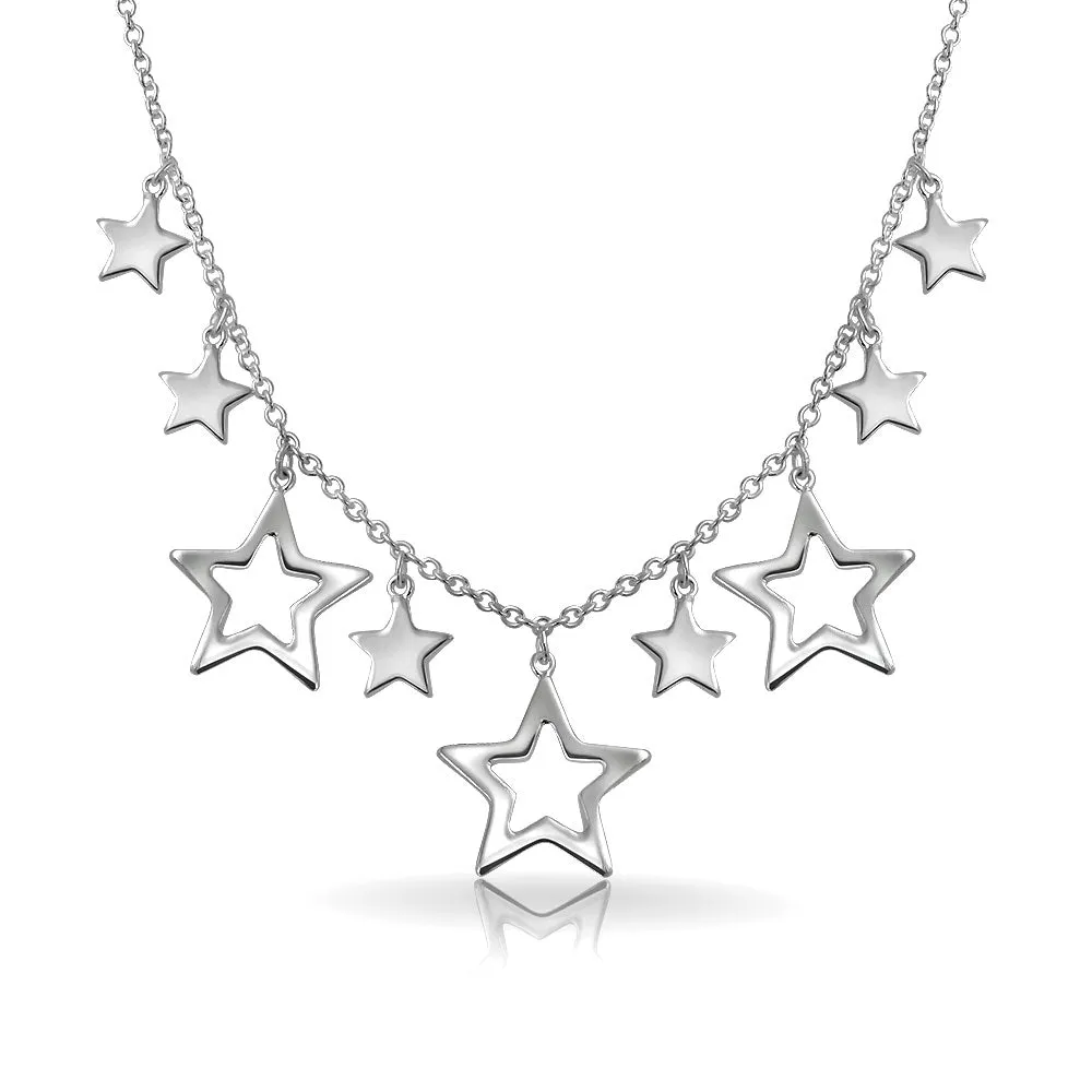 Celestial Jewelry Multi Star Earrings Bracelet Lariat Statement Necklace Silver