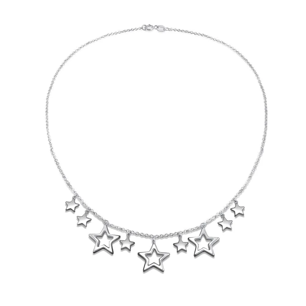 Celestial Jewelry Multi Star Earrings Bracelet Lariat Statement Necklace Silver