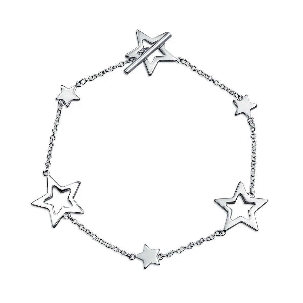 Celestial Jewelry Multi Star Earrings Bracelet Lariat Statement Necklace Silver