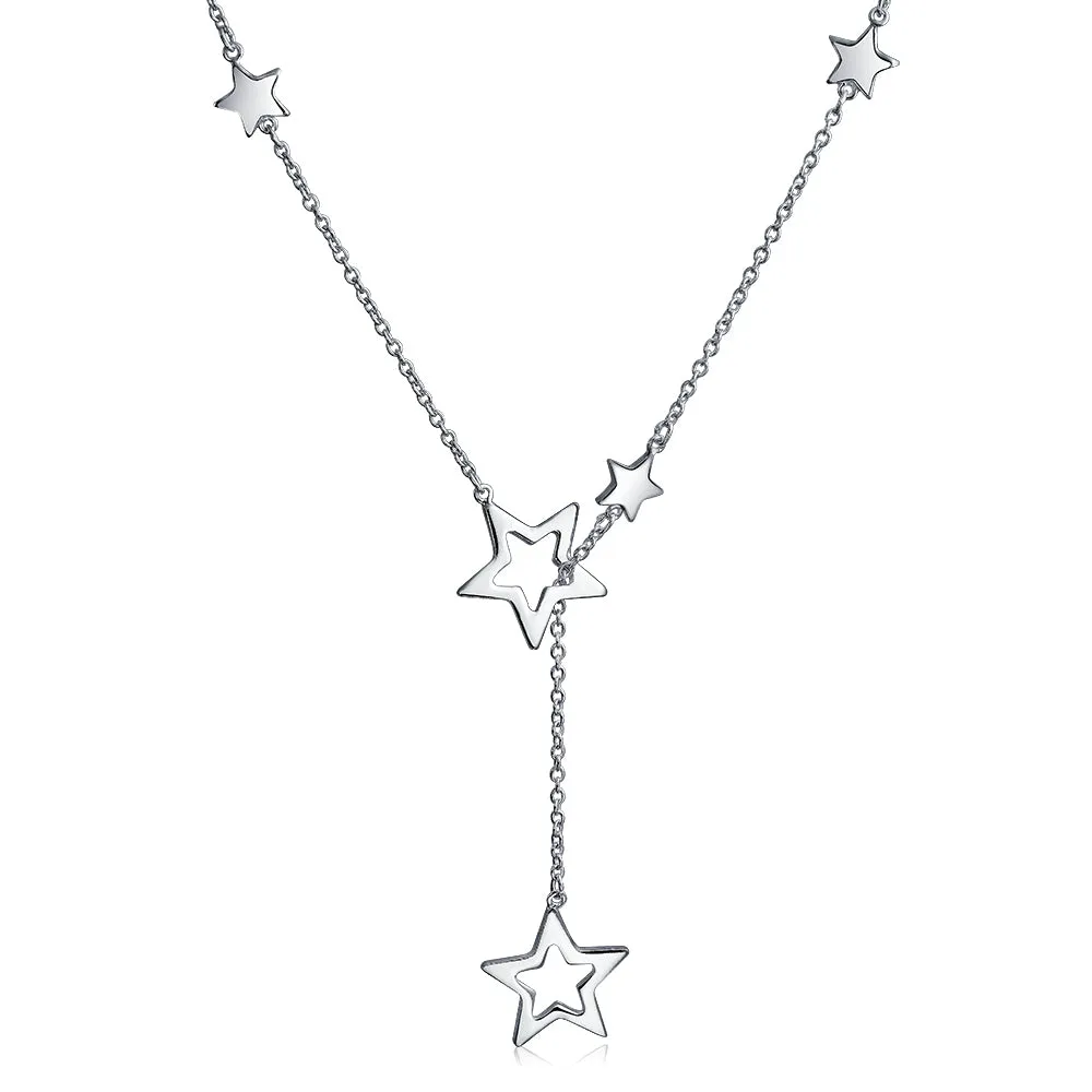 Celestial Jewelry Multi Star Earrings Bracelet Lariat Statement Necklace Silver