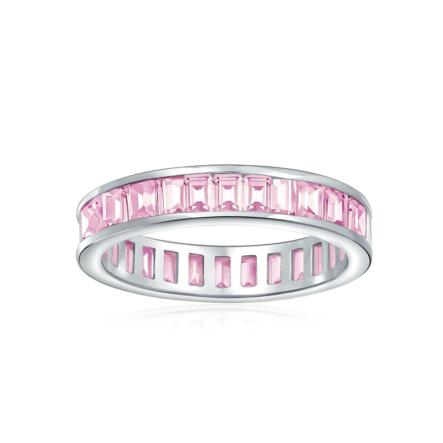 Channel Baguette CZ Eternity Ring Wedding Band .925 Sterling Silver 4MM