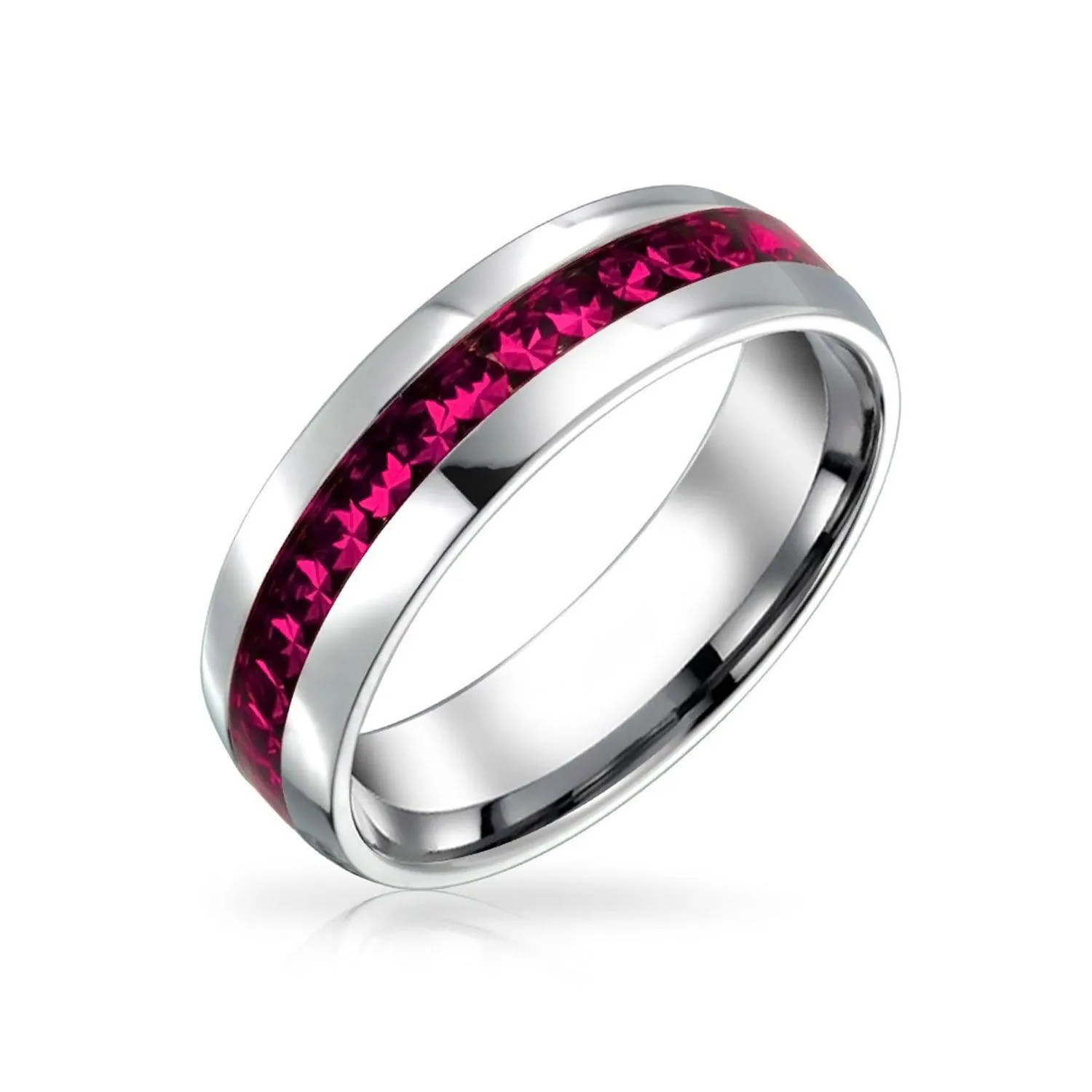 Channel Set Crystal Eternity Band Ring Stainless Steel Birthstone Month 6mm
