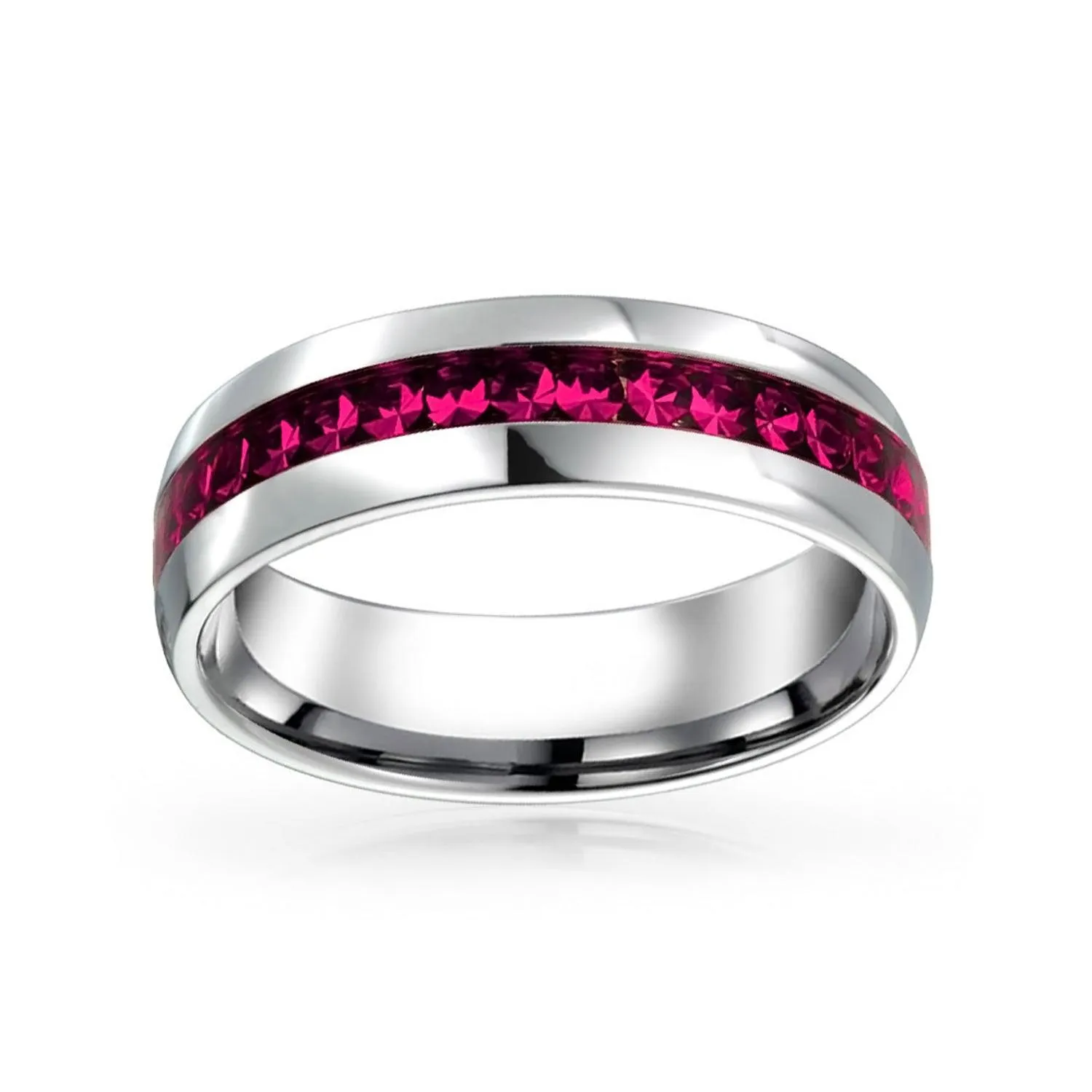 Channel Set Crystal Eternity Band Ring Stainless Steel Birthstone Month 6mm