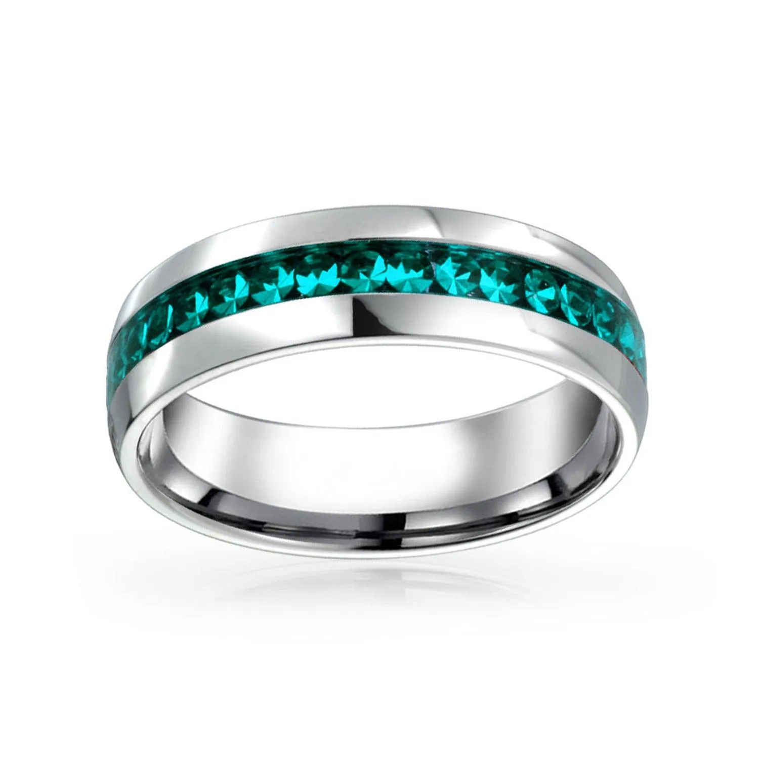 Channel Set Crystal Eternity Band Ring Stainless Steel Birthstone Month 6mm