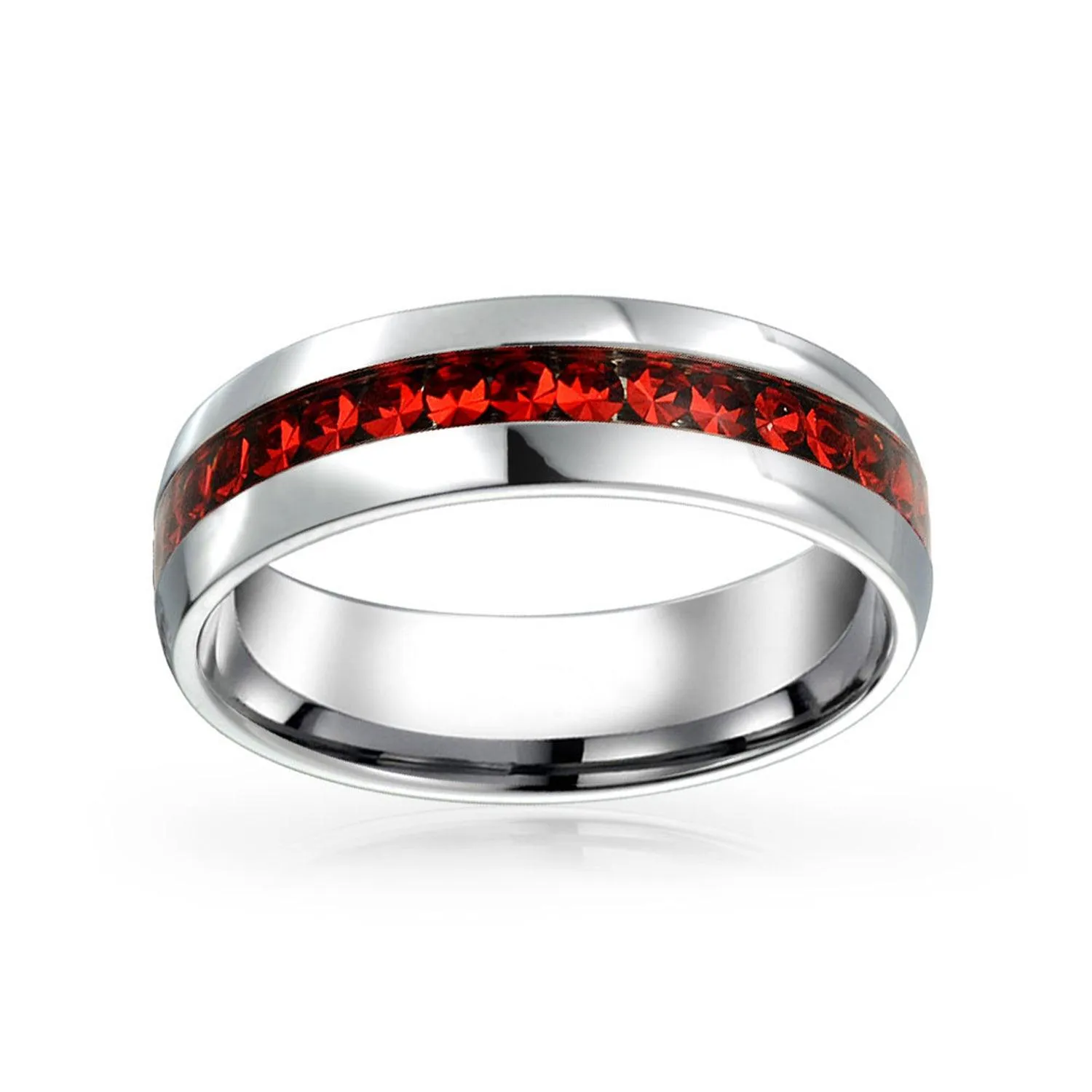 Channel Set Crystal Eternity Band Ring Stainless Steel Birthstone Month 6mm