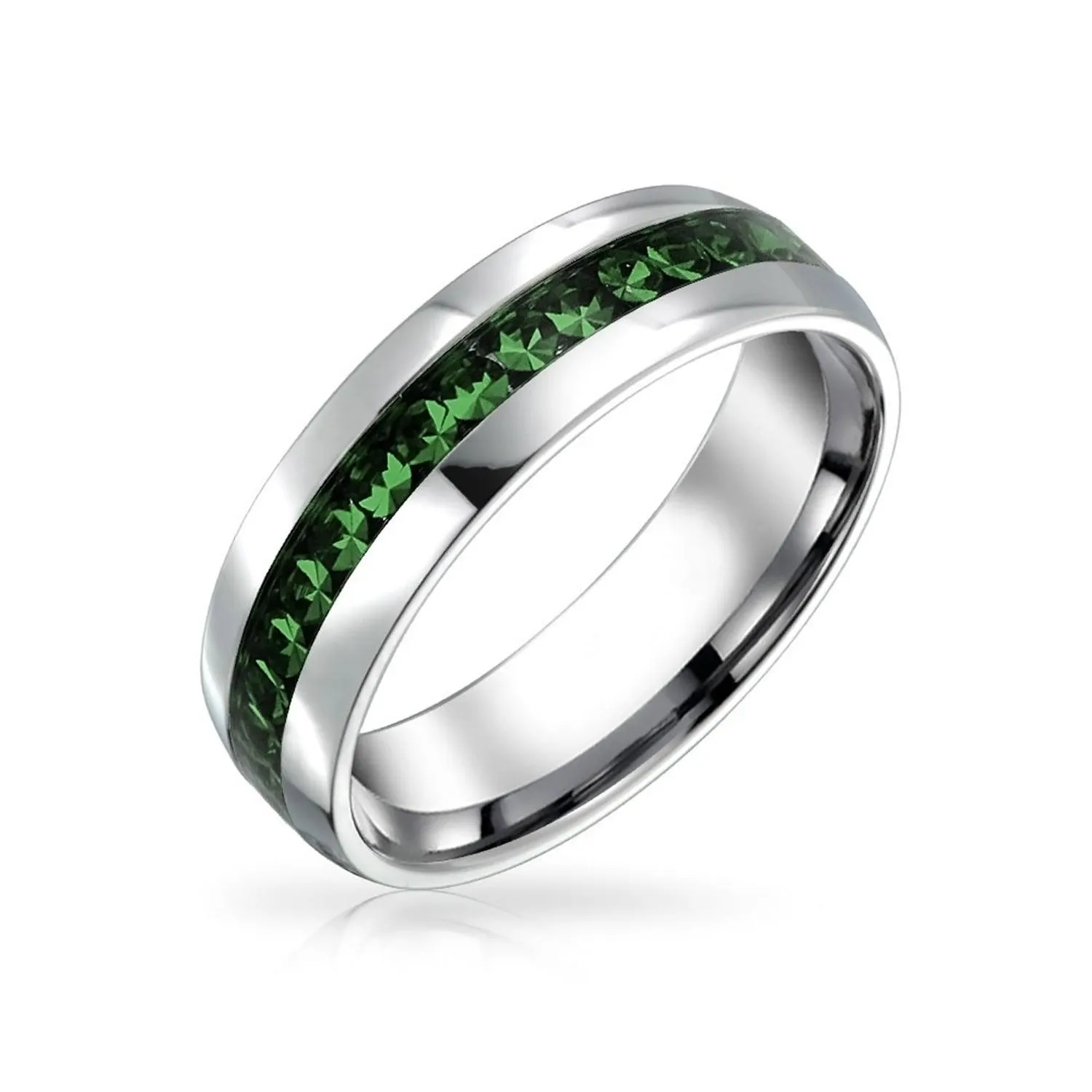 Channel Set Crystal Eternity Band Ring Stainless Steel Birthstone Month 6mm