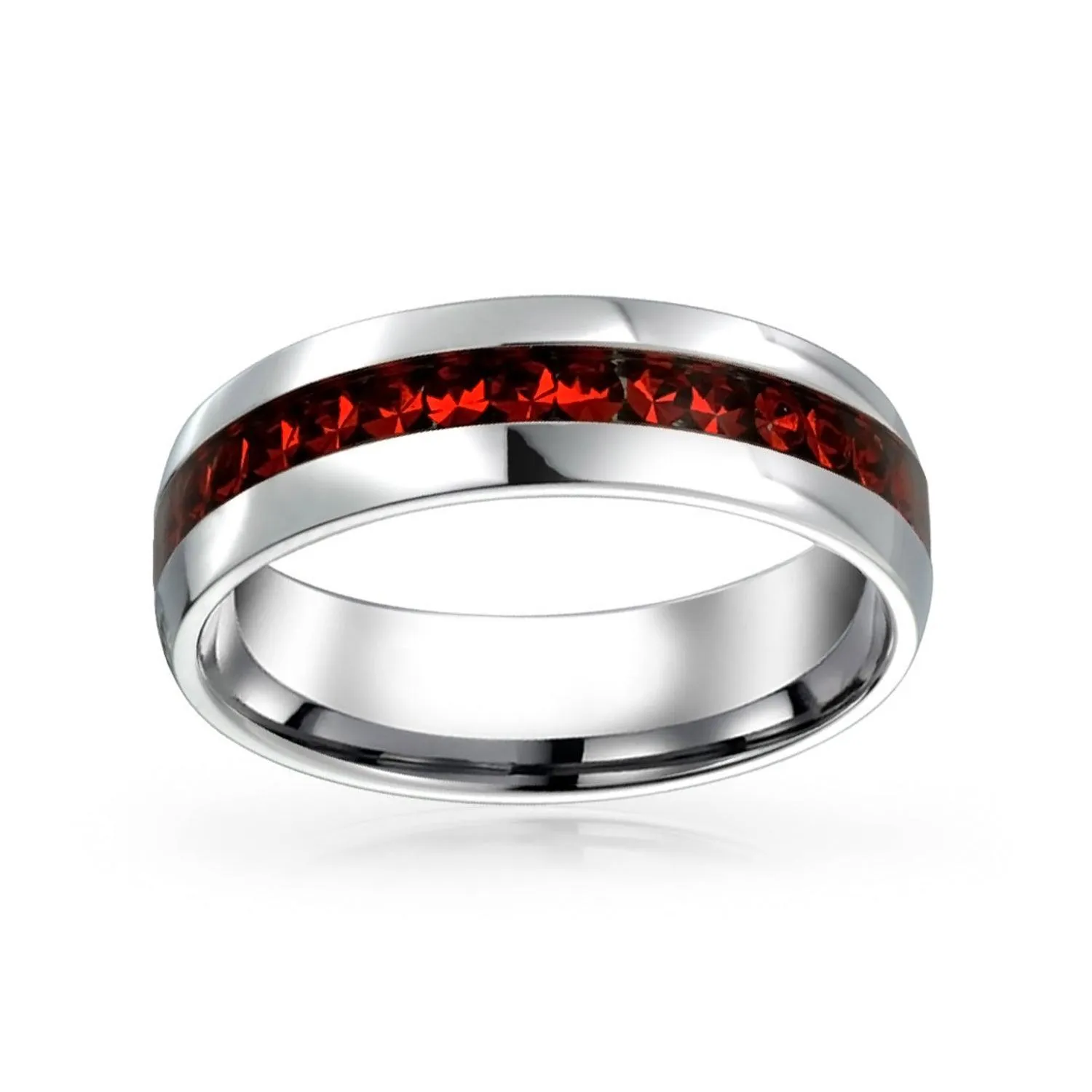 Channel Set Crystal Eternity Band Ring Stainless Steel Birthstone Month 6mm
