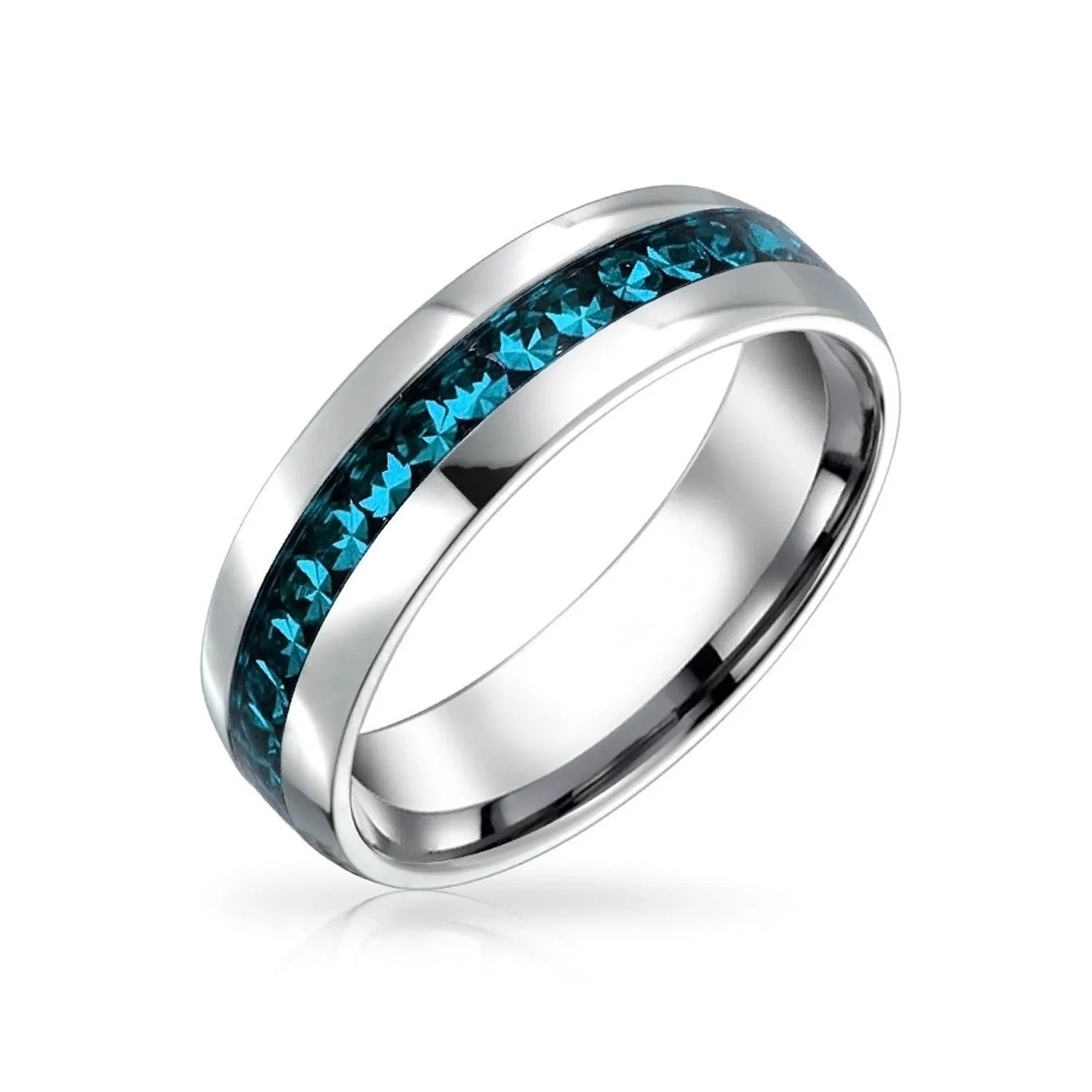 Channel Set Crystal Eternity Band Ring Stainless Steel Birthstone Month 6mm