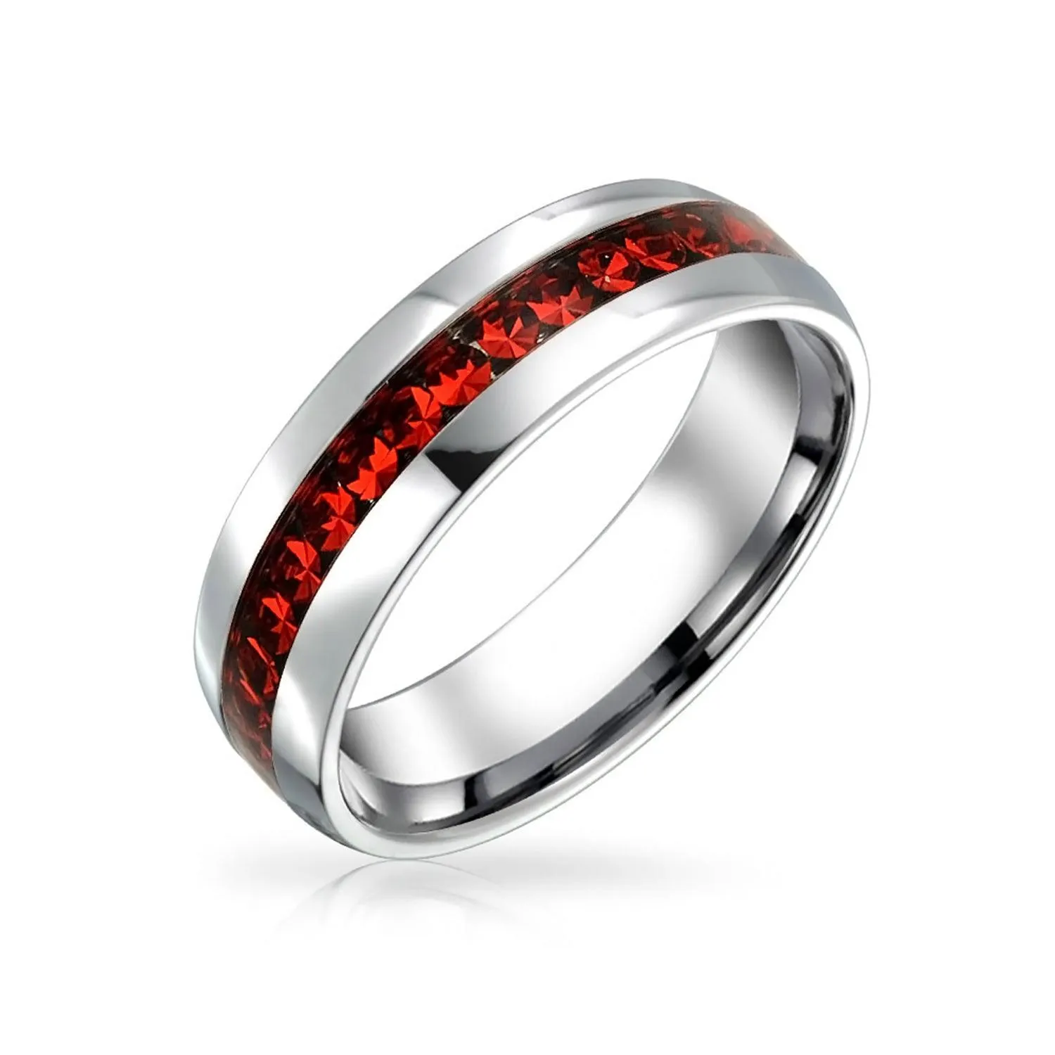 Channel Set Crystal Eternity Band Ring Stainless Steel Birthstone Month 6mm