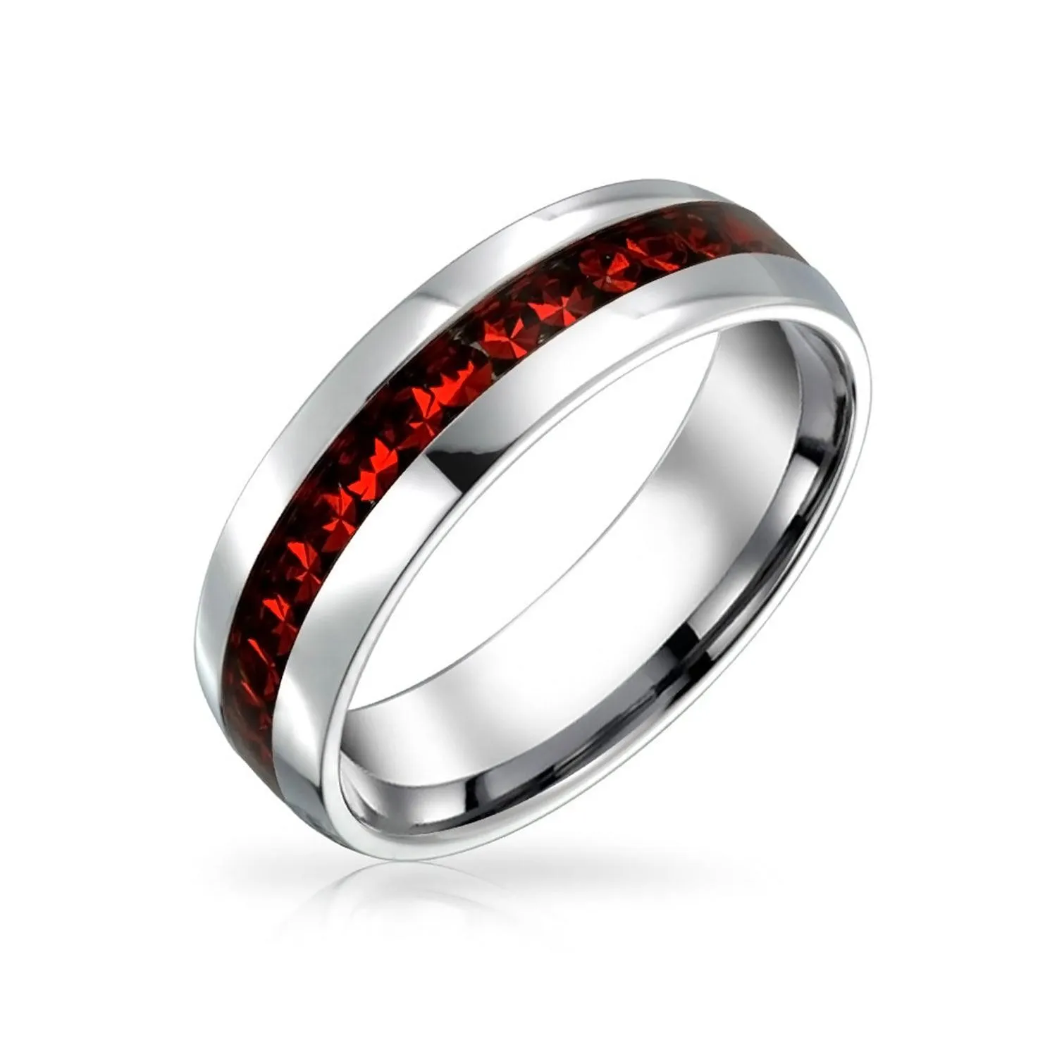 Channel Set Crystal Eternity Band Ring Stainless Steel Birthstone Month 6mm