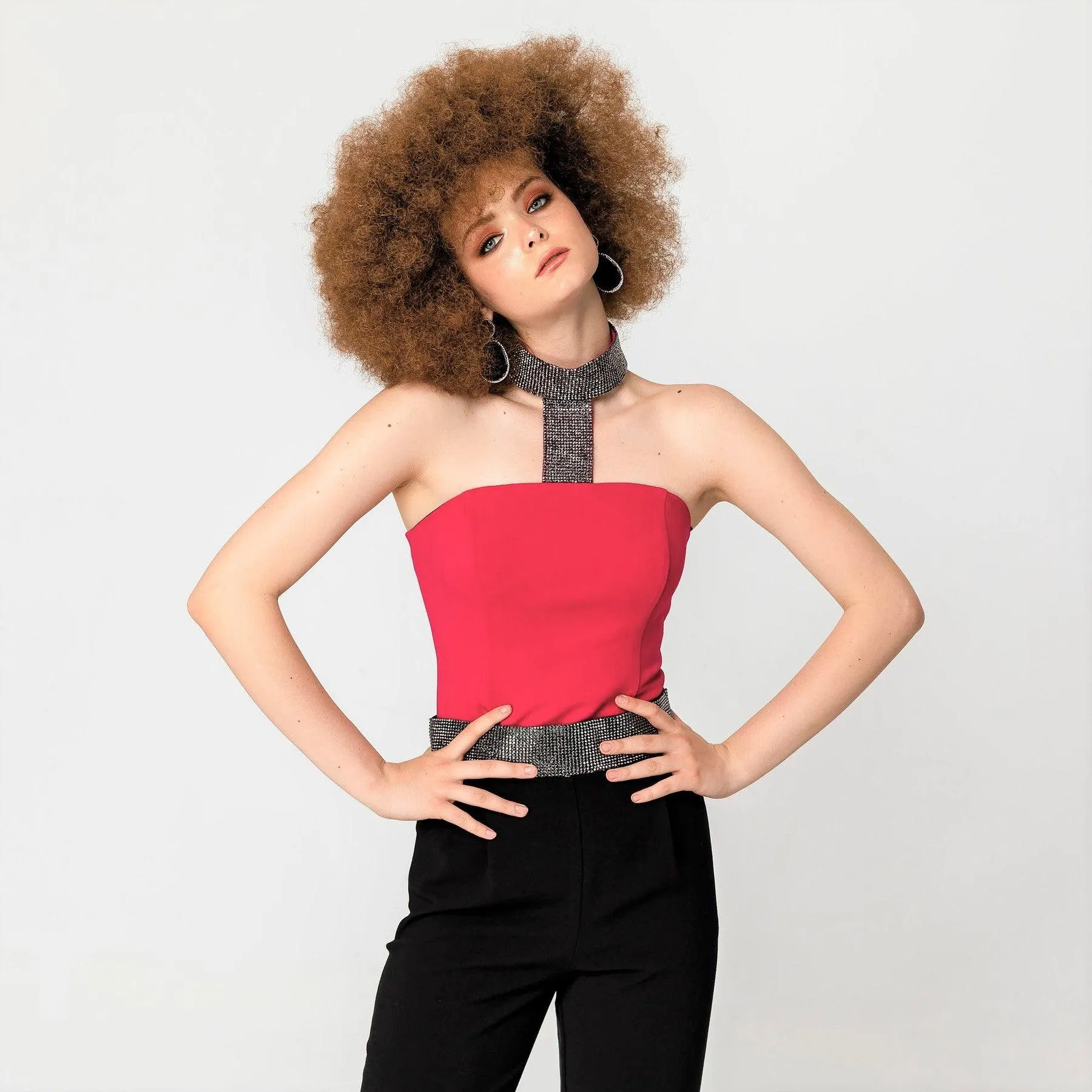 Choker diamente top in magenta