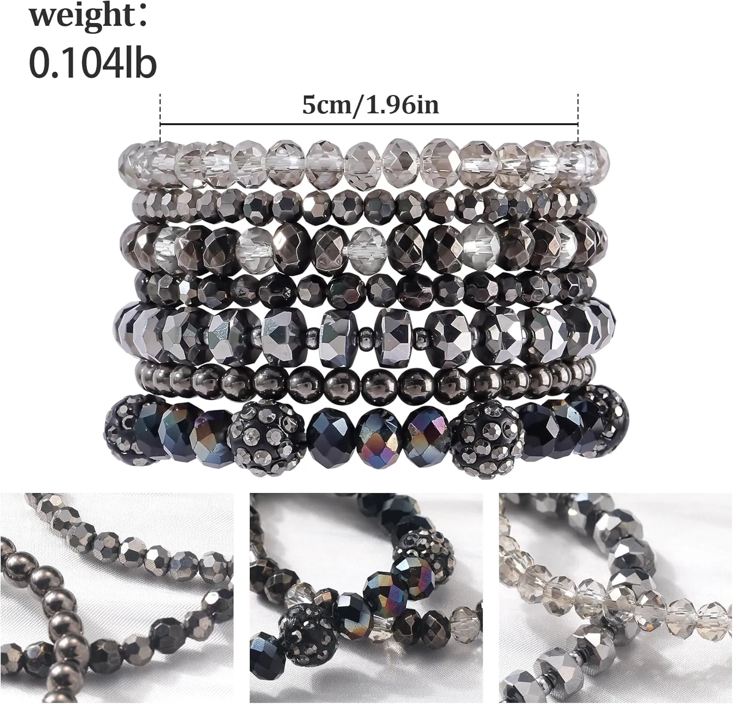 Clay Beaded Bracelets, White Pink Preppy Bracelets Gray Preppy Bracelet Black Bracelets Boho Multi-Layer Beaded Crystal Bracelets, Bohemian Stackable Bead Bracelet Set Jewelry for Women