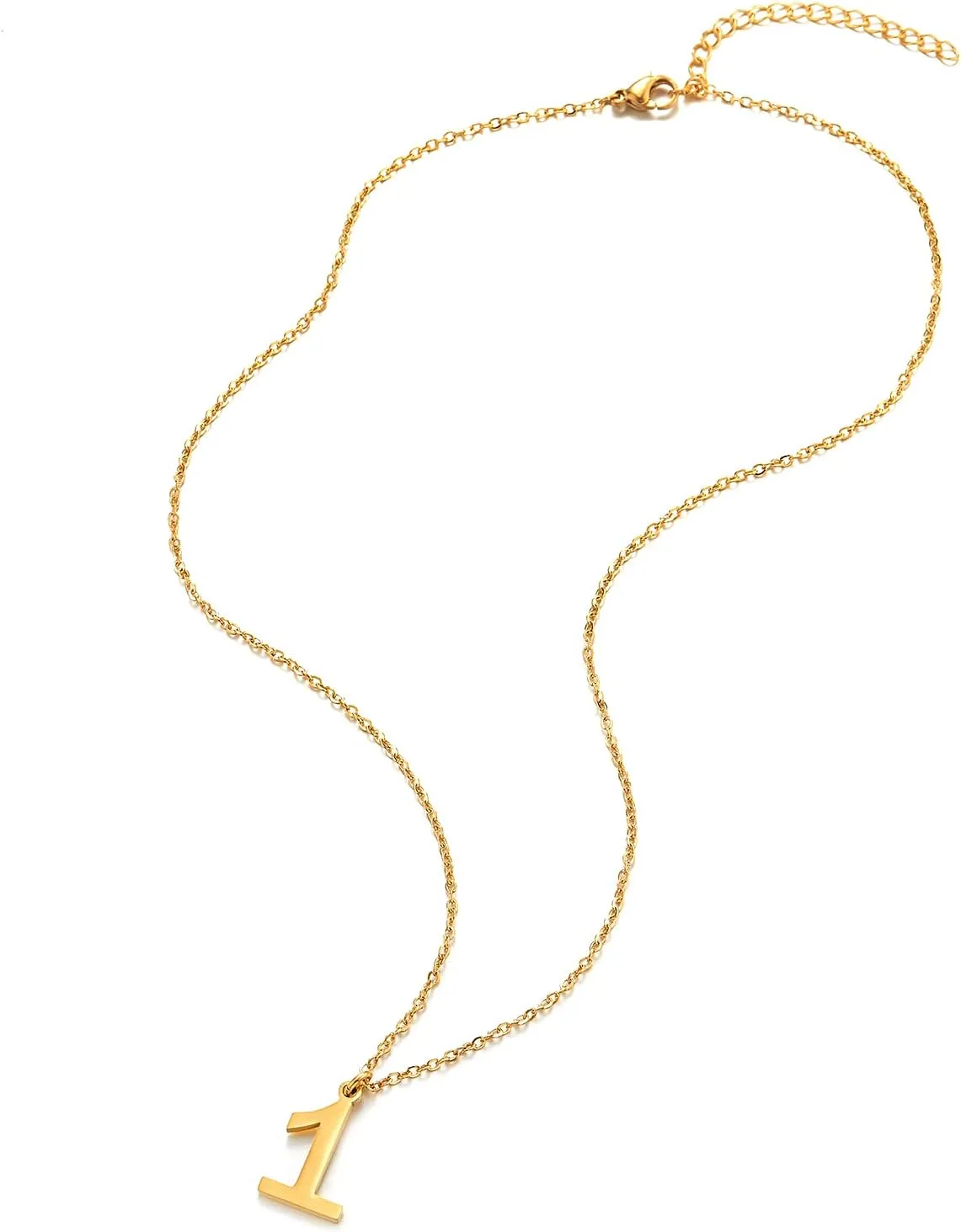 COOLSTEELANDBEYOND Womens Men Stainless Steel Gold Arabic Numerals Number 1-9 Pendant Necklace with Adjustable Rope Chain