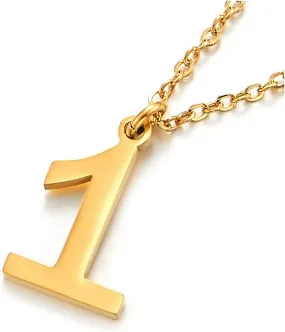 COOLSTEELANDBEYOND Womens Men Stainless Steel Gold Arabic Numerals Number 1-9 Pendant Necklace with Adjustable Rope Chain