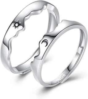 Couple Matching Rings for Woman Man Angel Devil Wings Dragon Arrow Open Rings Adjustable Sun Moon Promise Rings Set Friendship Rings Black White Couple Rings for Her and Him