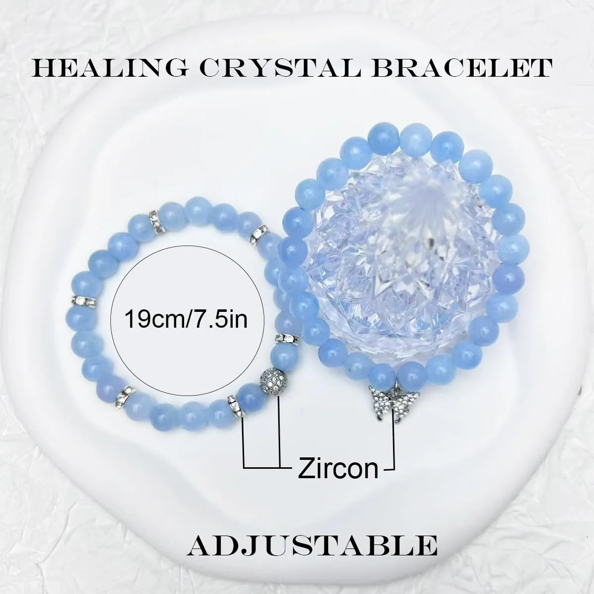 Crystal Bracelet - Healing Aquamarine Bracelet - Butterfly Bracelets for Women - 8mm Natural Stone Beads Chakra Bracelets Couple Bracelets Friendship Bracelet (Aquamarine, Butterfly)