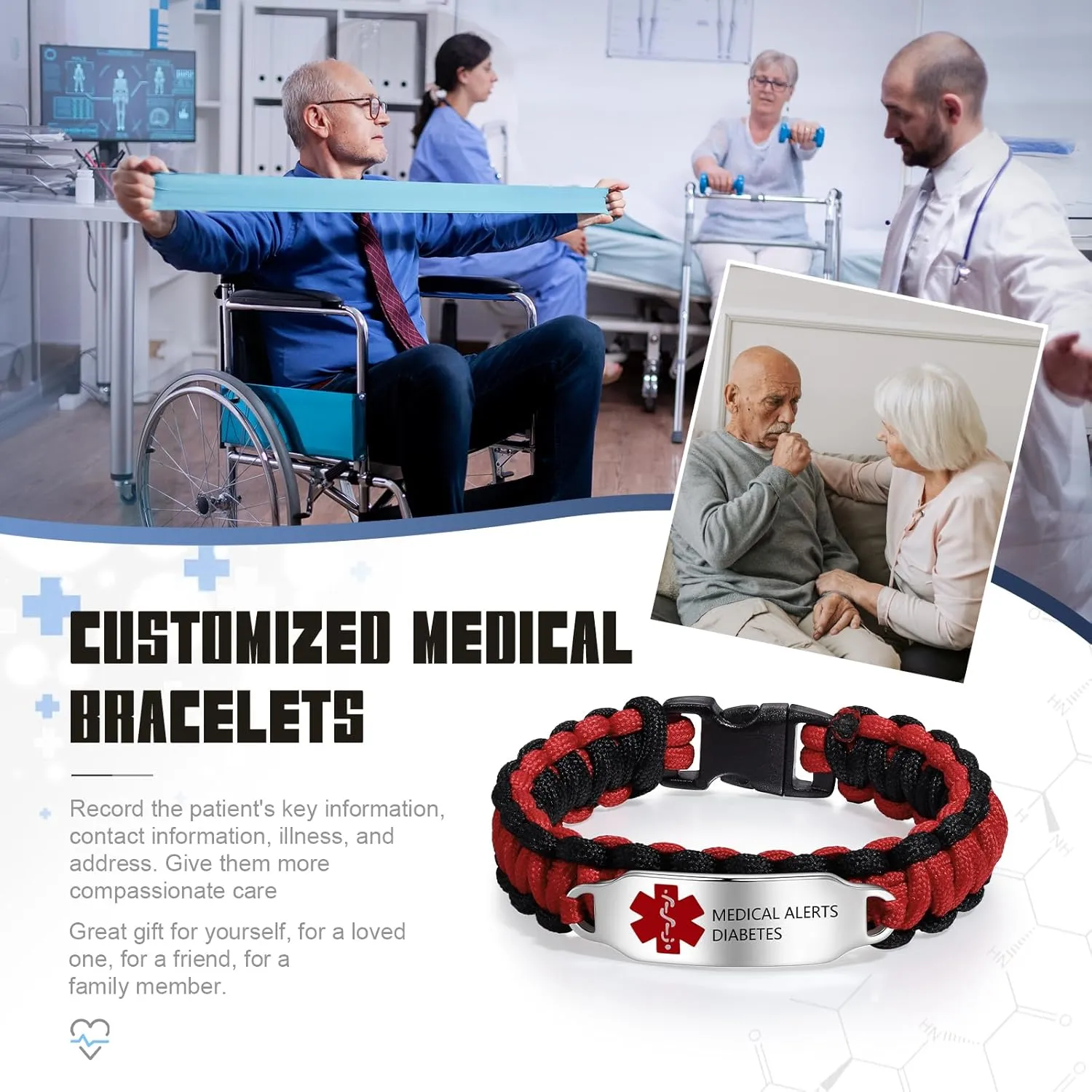 Custom Medical Alert Bracelets Medical ID Bracelets for Women Stainless Steel Nylon Medic Alert Bracelets