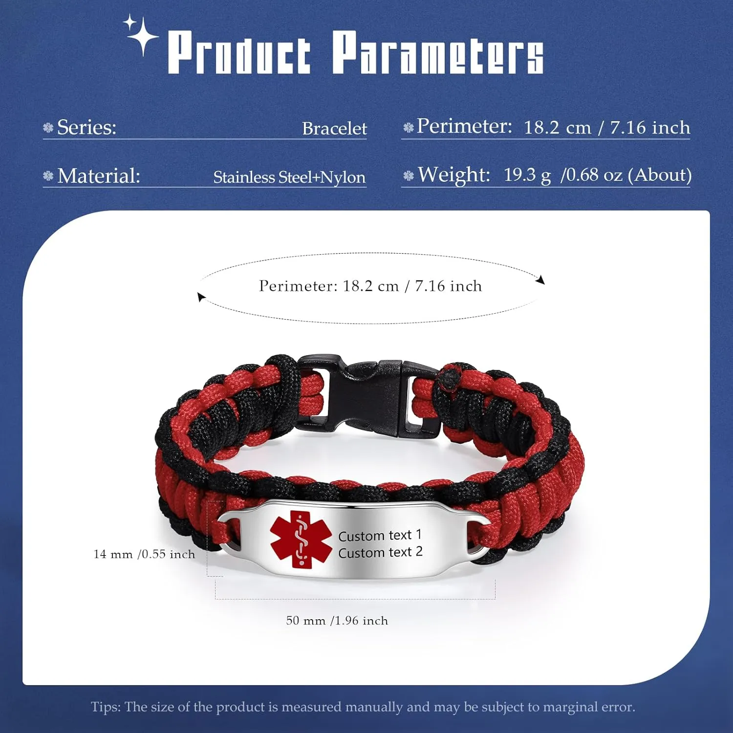 Custom Medical Alert Bracelets Medical ID Bracelets for Women Stainless Steel Nylon Medic Alert Bracelets