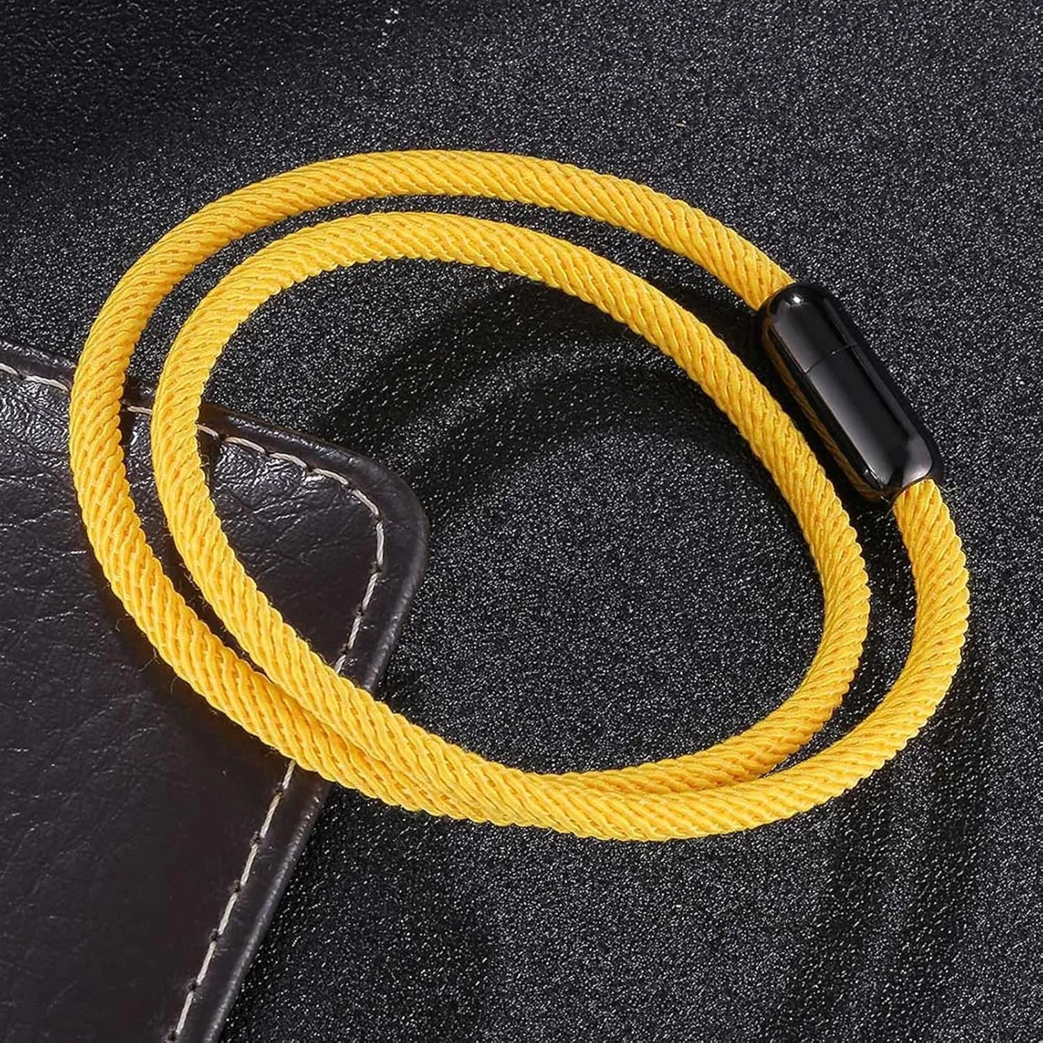 Cute Bracelets for Men Black, Chain Bracelets Double Braided Rope Bracelet Stainless Steel Metal Bracelets for Men
