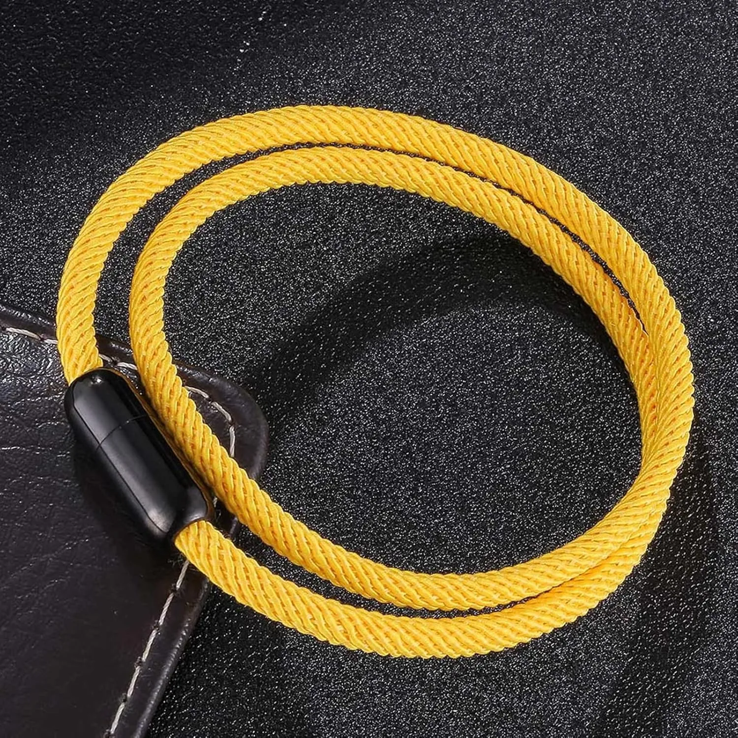 Cute Bracelets for Men Black, Chain Bracelets Double Braided Rope Bracelet Stainless Steel Metal Bracelets for Men