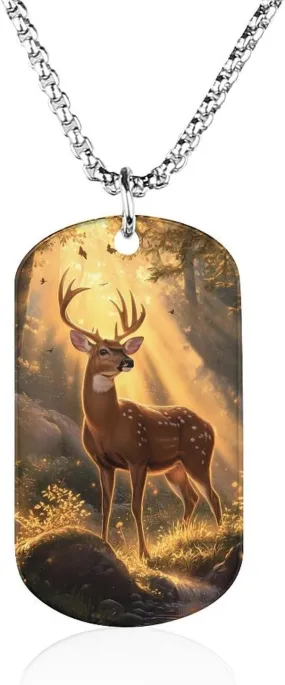 Deer in The Autumn Woods Fashion Necklace with Personalized Pendant Lightweight Chain for Men Women