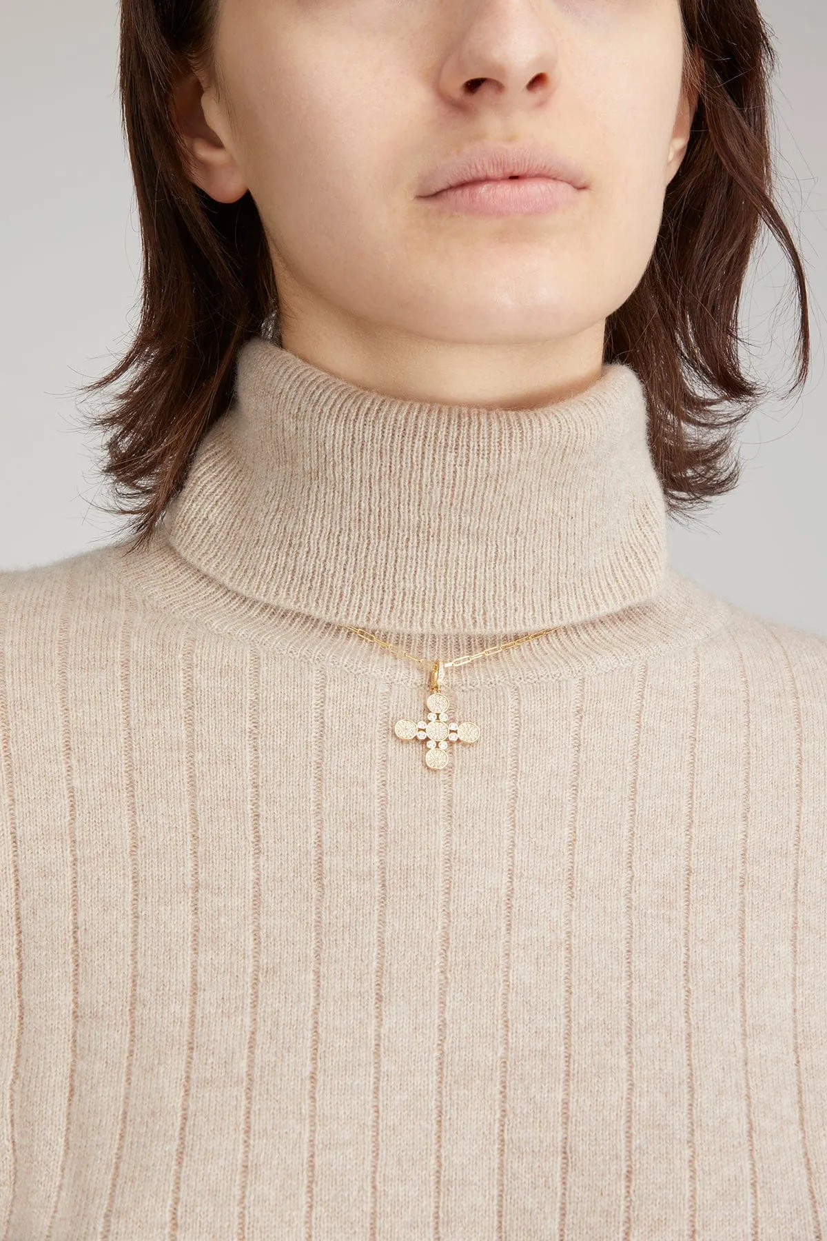 Diamond Arles Cross Pendant with Adjustable Bail in 14k Yellow Gold