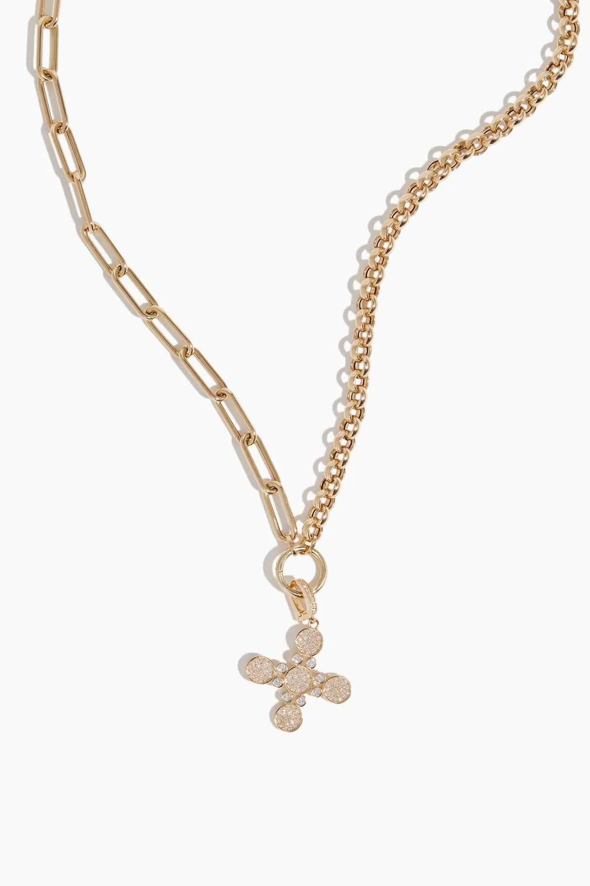 Diamond Arles Cross Pendant with Adjustable Bail in 14k Yellow Gold