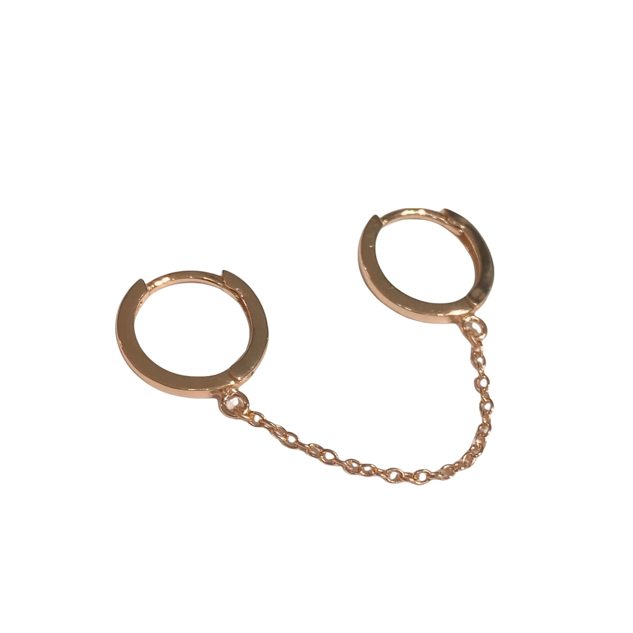 Double Huggie Plain Chain Earrings