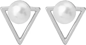 Elegant Faux Pearl Triangle Stud Earrings Women Minimalist Geometry Earrings
