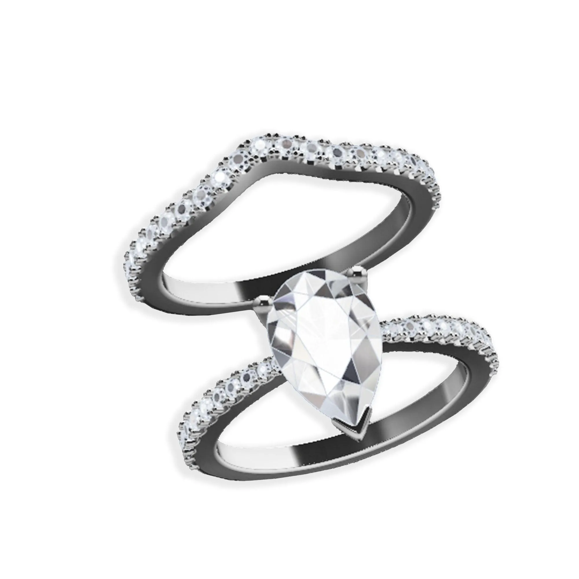 Engagement Ring 11x7mm  Pear Cut Stone V Shape Diamond Matching Band Bridal Set