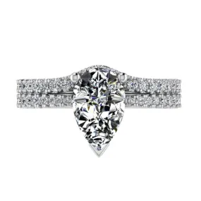 Engagement Ring 11x7mm  Pear Cut Stone V Shape Diamond Matching Band Bridal Set