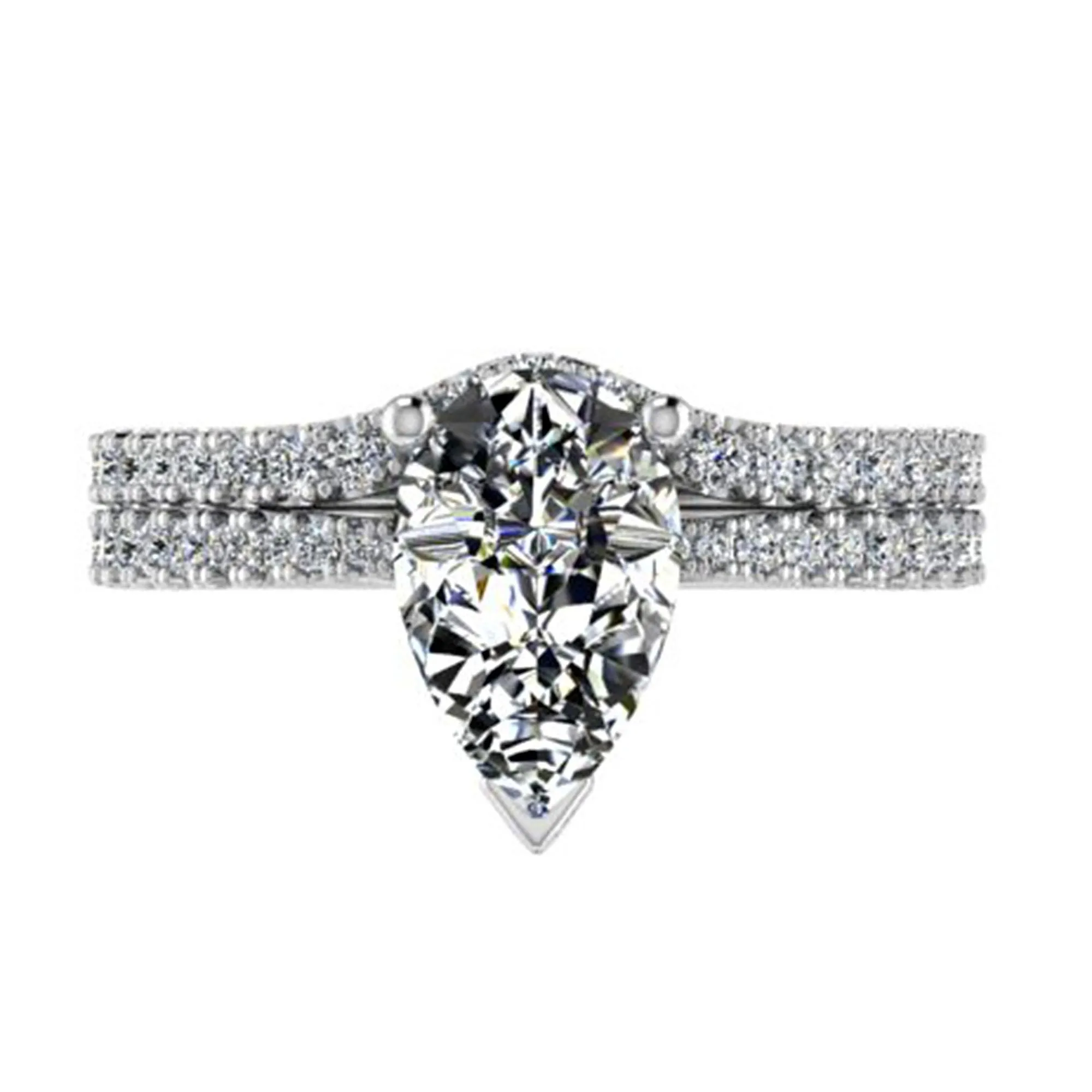 Engagement Ring 11x7mm  Pear Cut Stone V Shape Diamond Matching Band Bridal Set